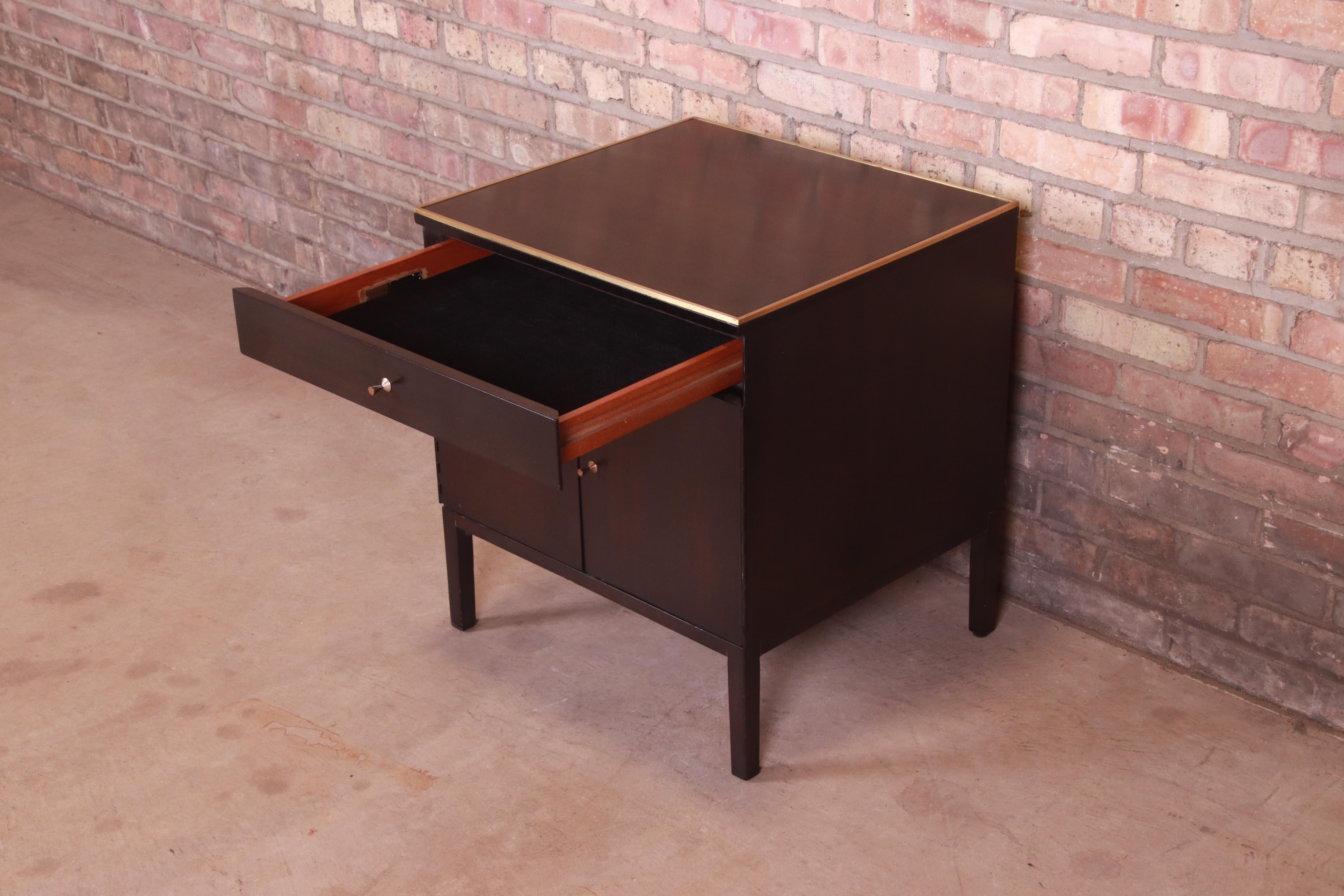 Paul McCobb for Directional Ebonized Mahogany and Brass Nightstand, 1950s 1