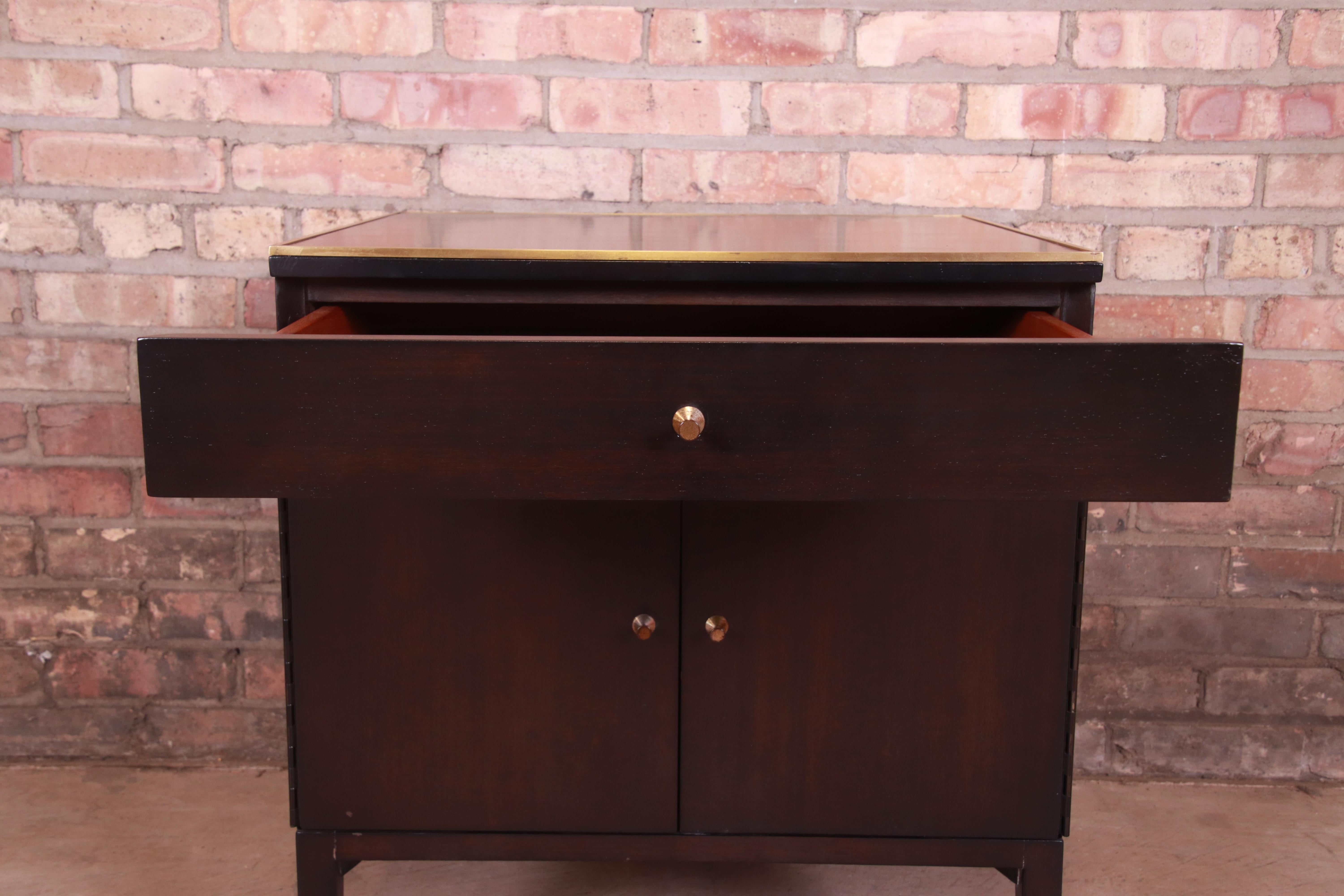 Paul McCobb for Directional Ebonized Mahogany and Brass Nightstand, 1950s 2
