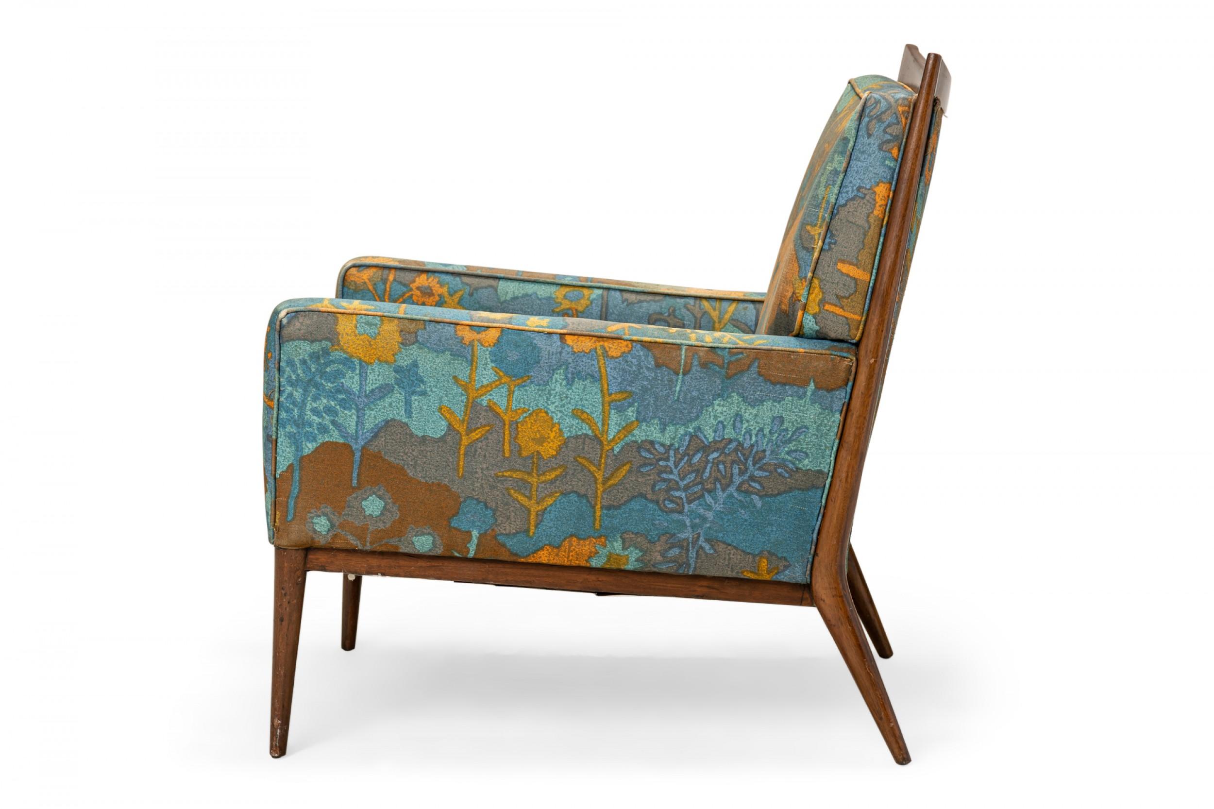 Mid-Century Modern Paul McCobb for Directional Floral Fabric and Walnut Lounge Armchair For Sale