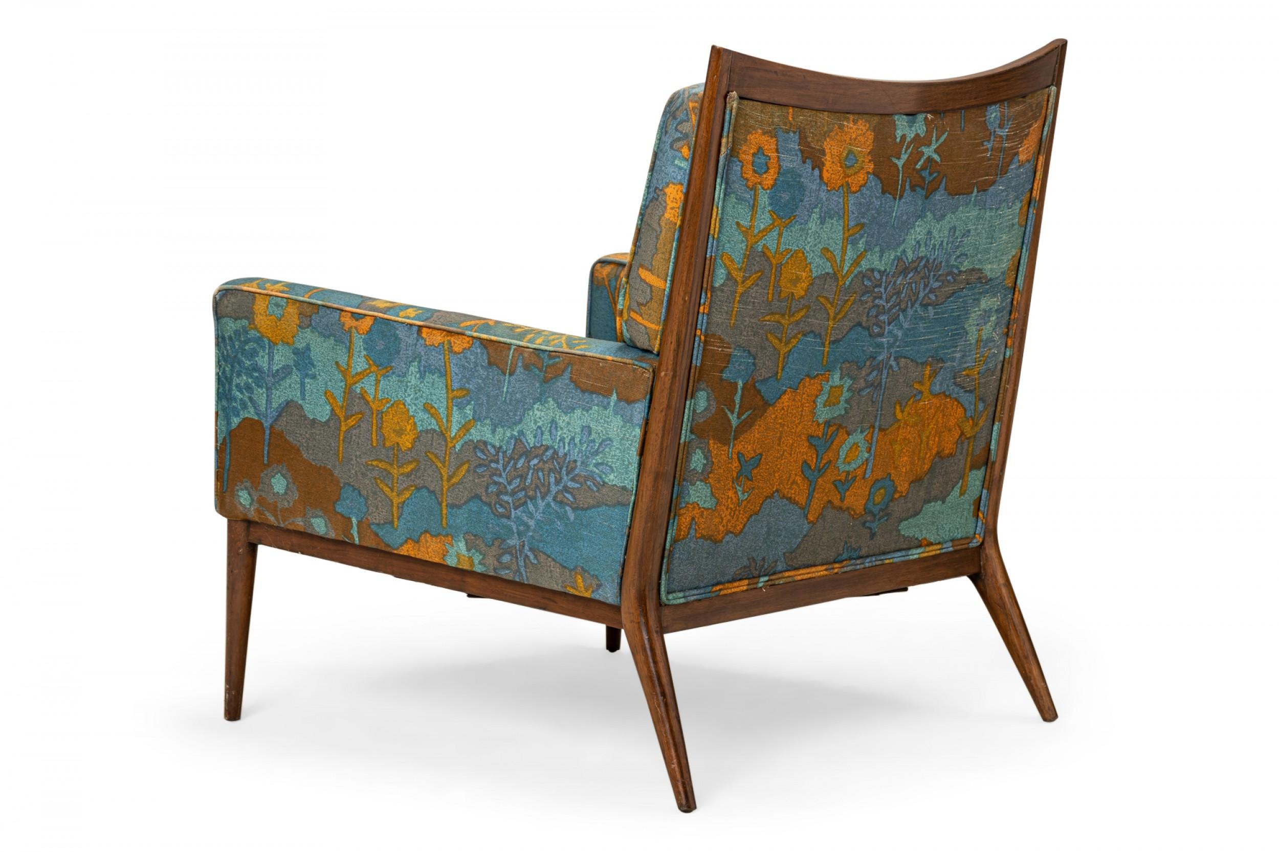 American Paul McCobb for Directional Floral Fabric and Walnut Lounge Armchair For Sale