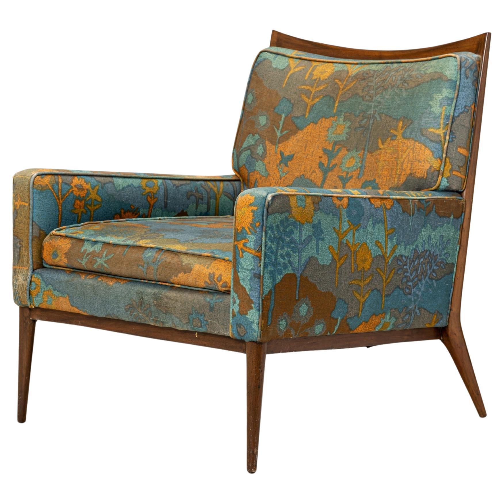 Paul McCobb for Directional Floral Fabric and Walnut Lounge Armchair For Sale