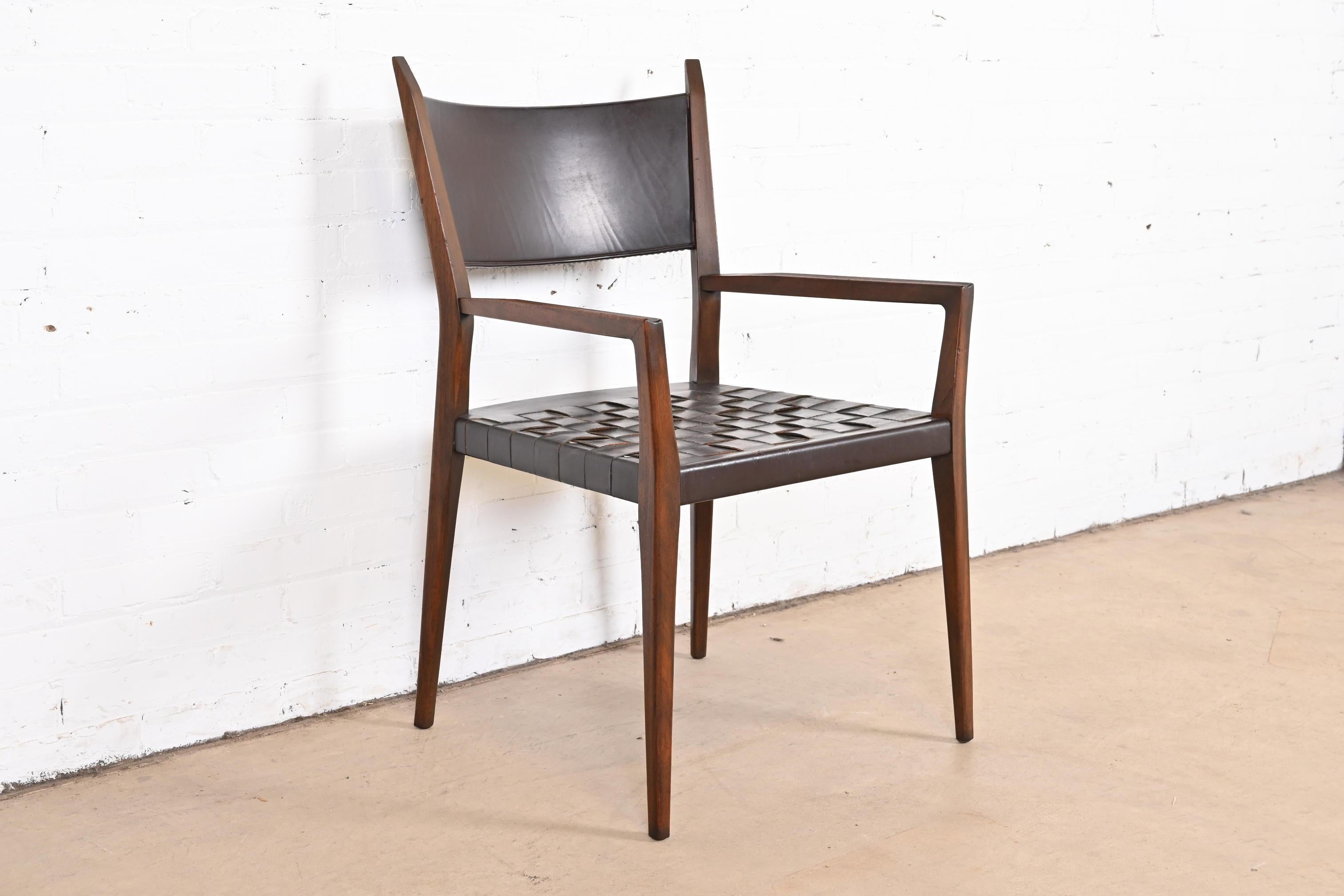 Mid-20th Century Paul McCobb for Directional Irwin Collection Mahogany and Woven Leather Armchair For Sale