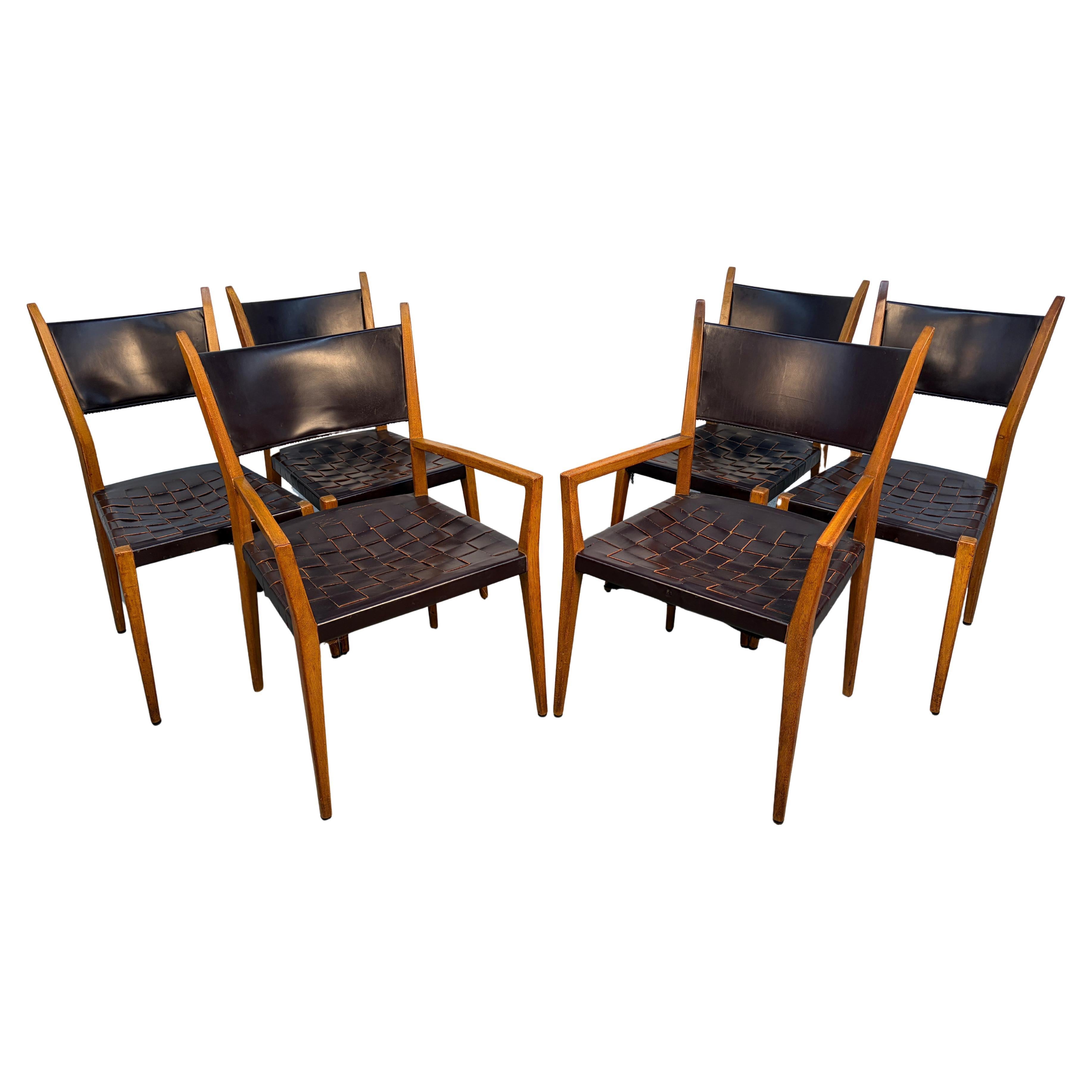 Paul McCobb for Directional Irwin Collection Woven Leather Dinning Chairs en vente