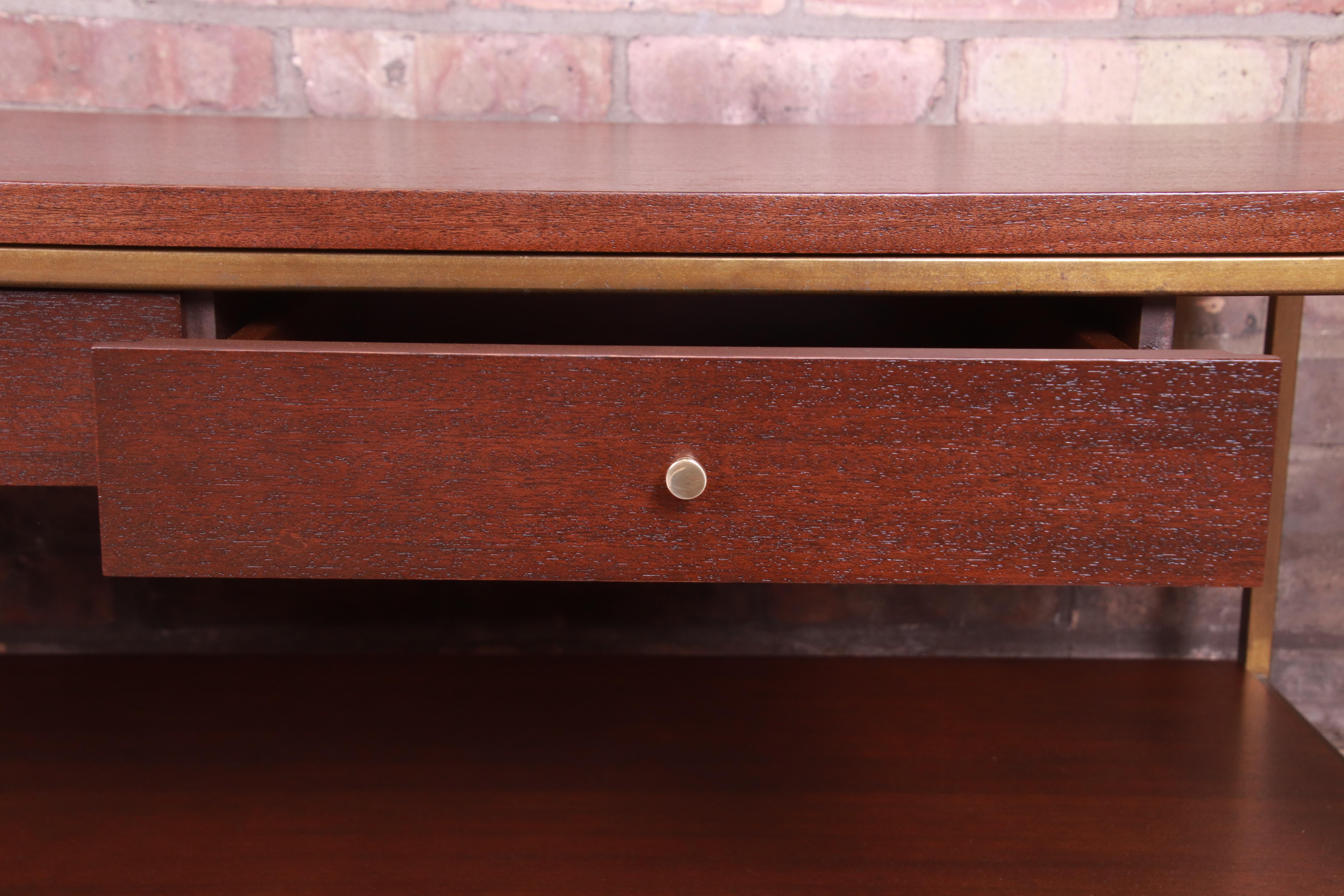 Paul McCobb for Directional Mahogany and Brass Coffee Table, Newly Refinished 4