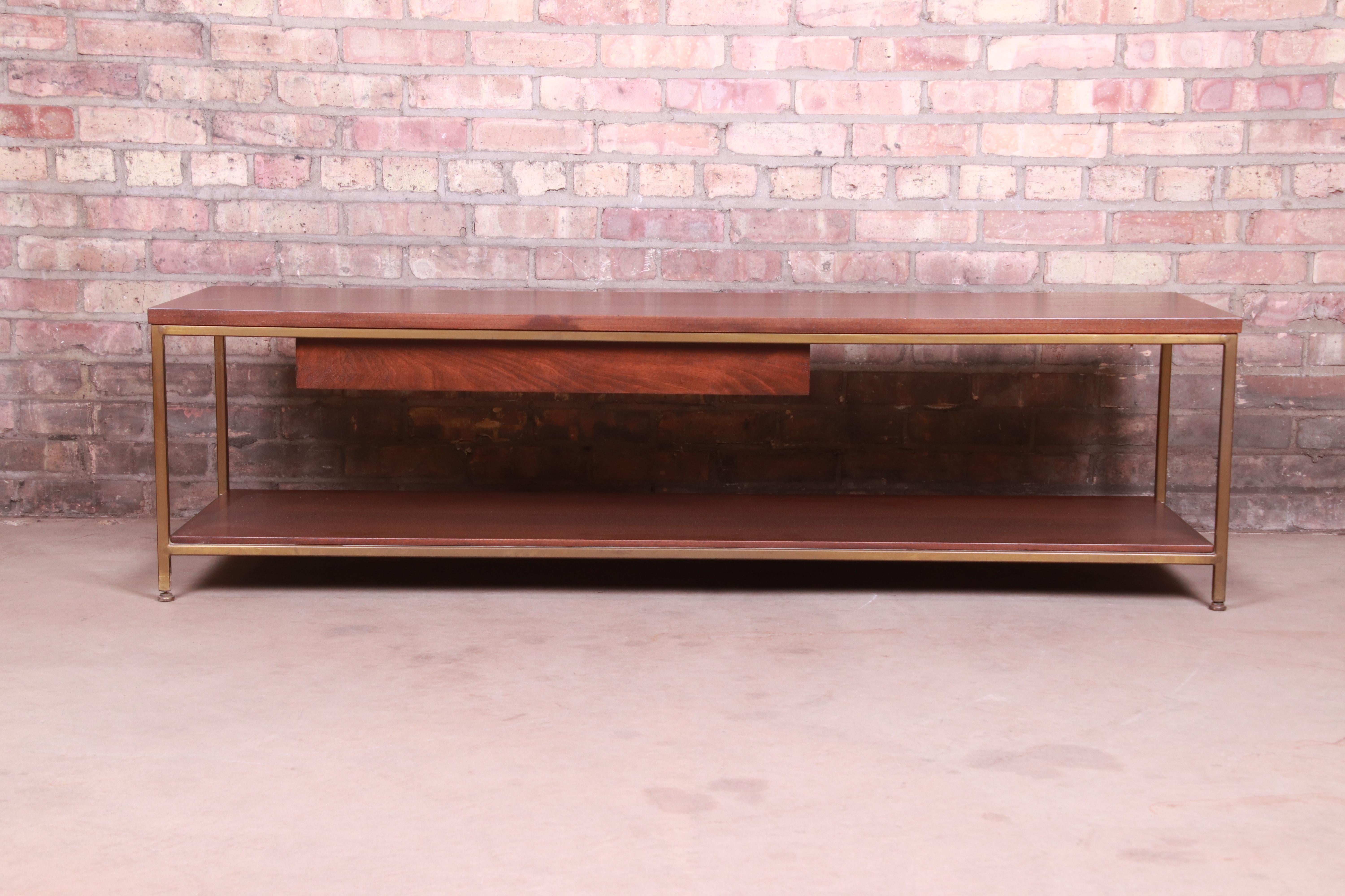 Paul McCobb for Directional Mahogany and Brass Coffee Table, Newly Refinished 8