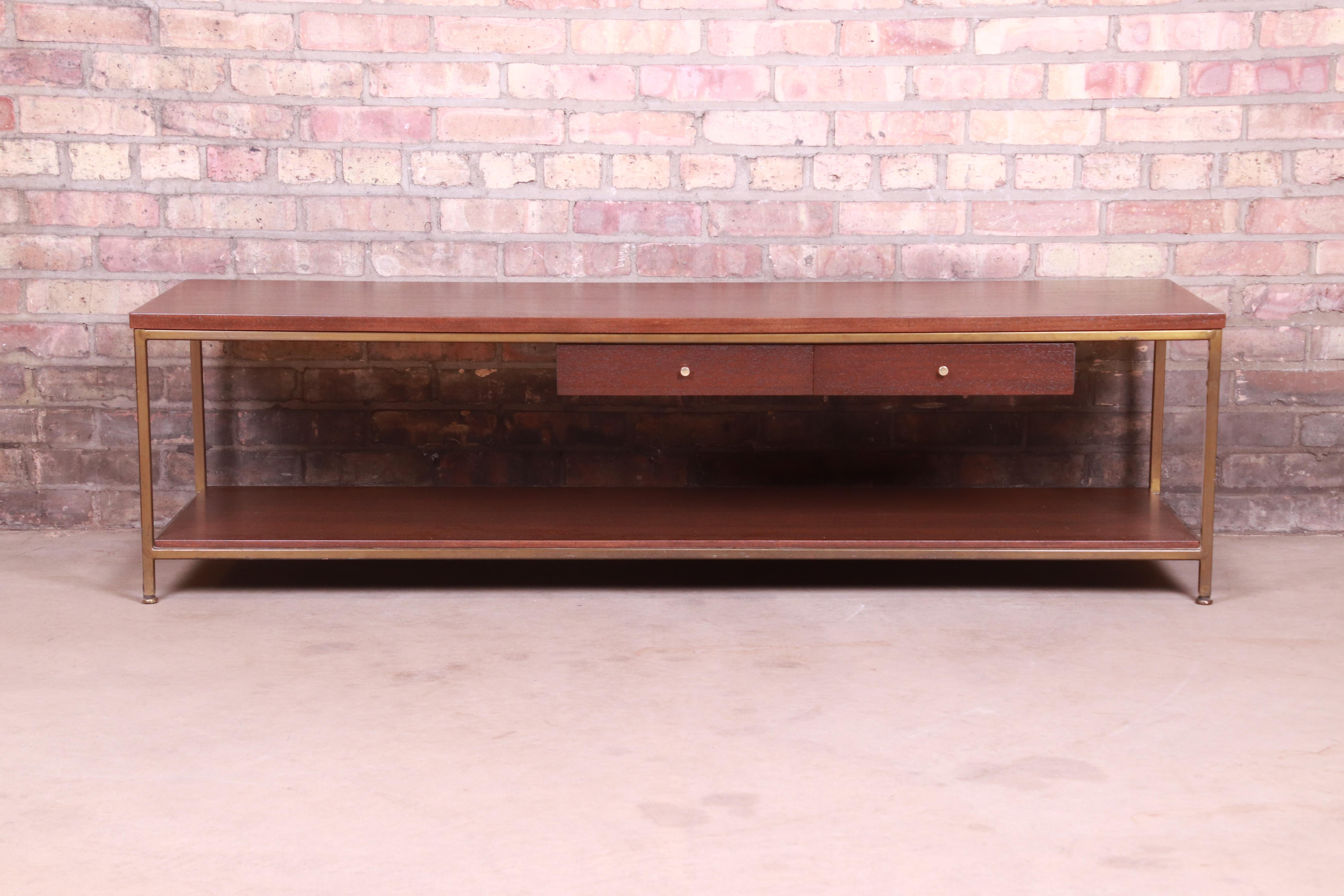 Mid-Century Modern Paul McCobb for Directional Mahogany and Brass Coffee Table, Newly Refinished