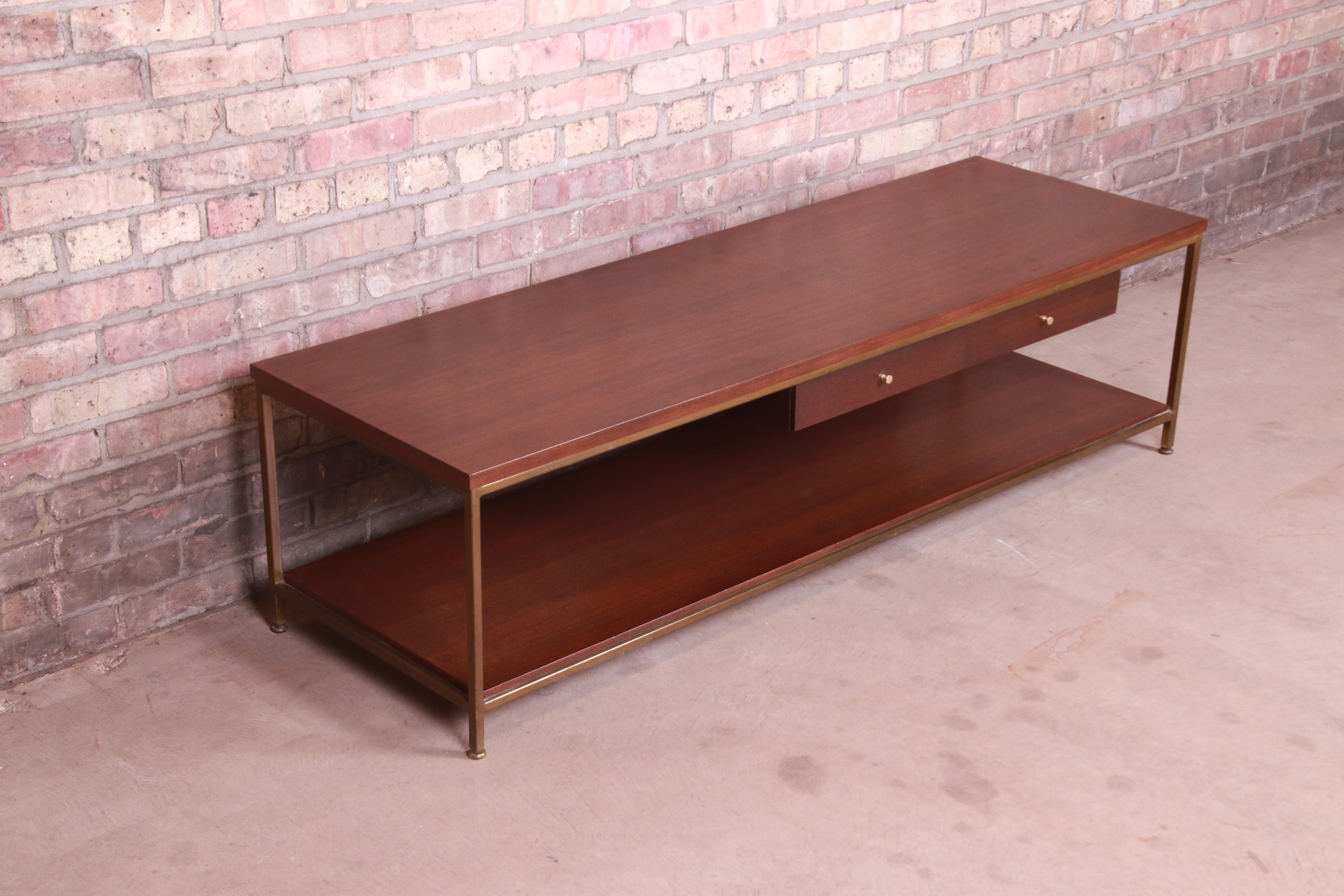 Paul McCobb for Directional Mahogany and Brass Coffee Table, Newly Refinished In Good Condition In South Bend, IN
