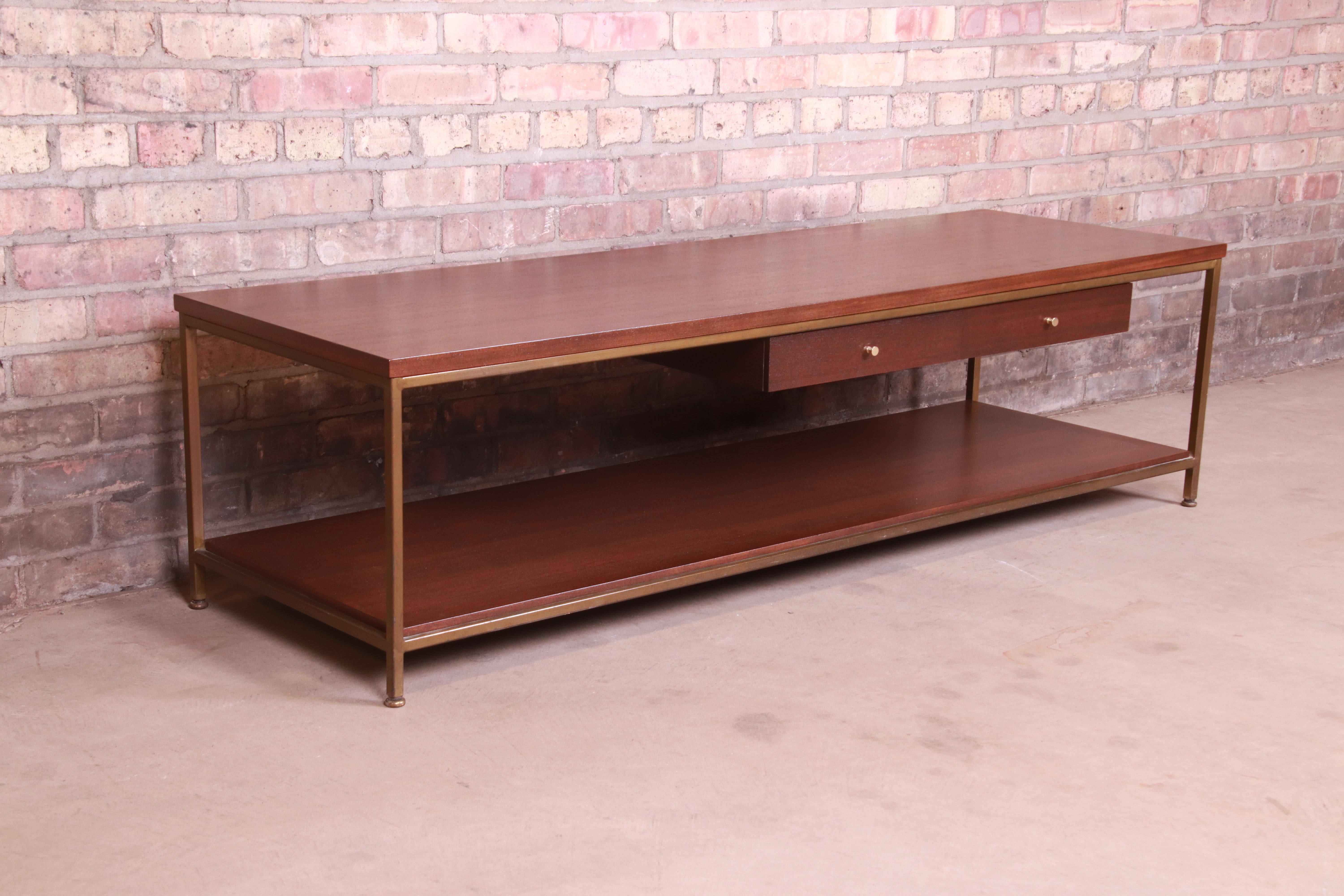 Mid-20th Century Paul McCobb for Directional Mahogany and Brass Coffee Table, Newly Refinished