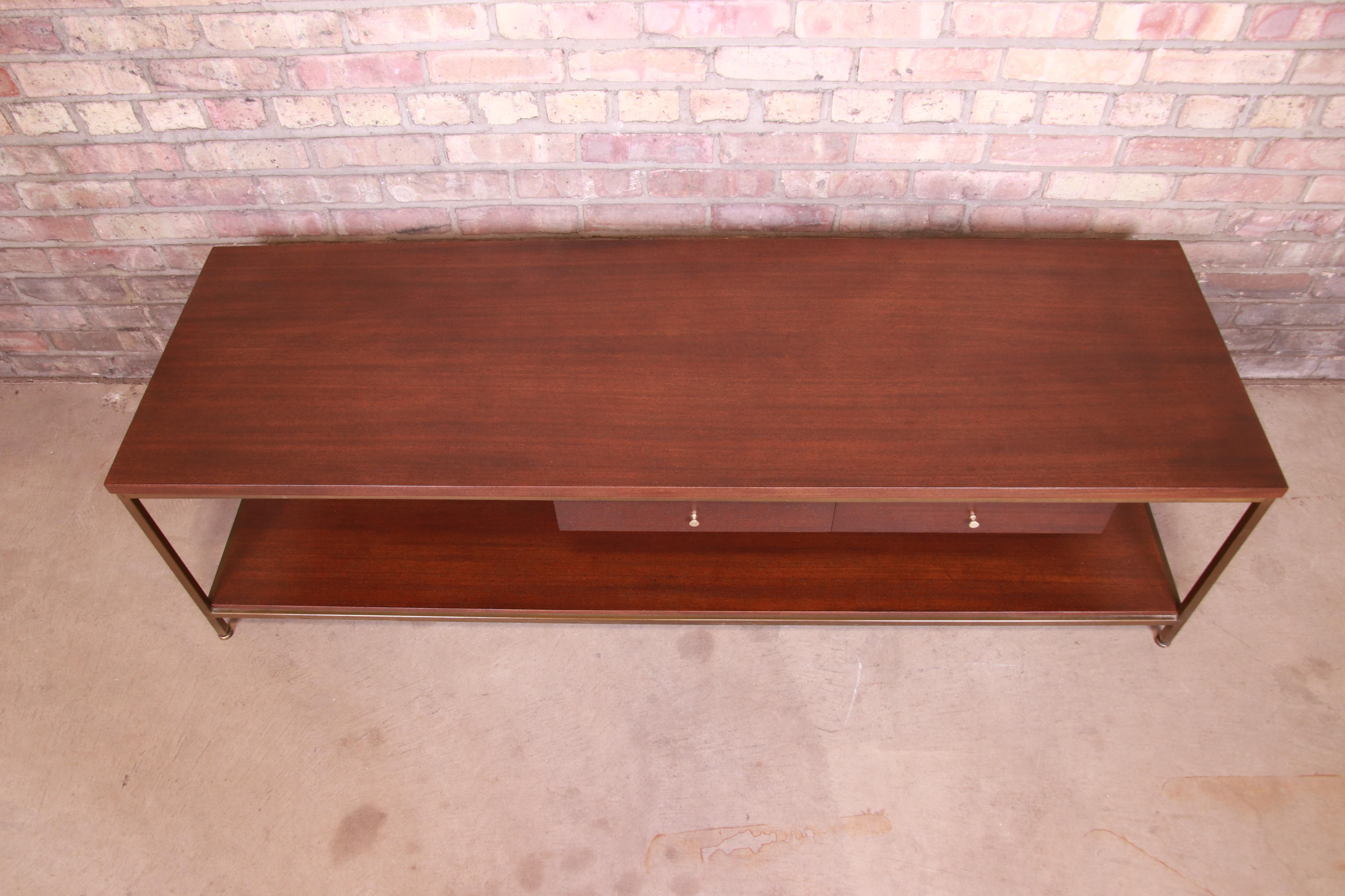 Paul McCobb for Directional Mahogany and Brass Coffee Table, Newly Refinished 1