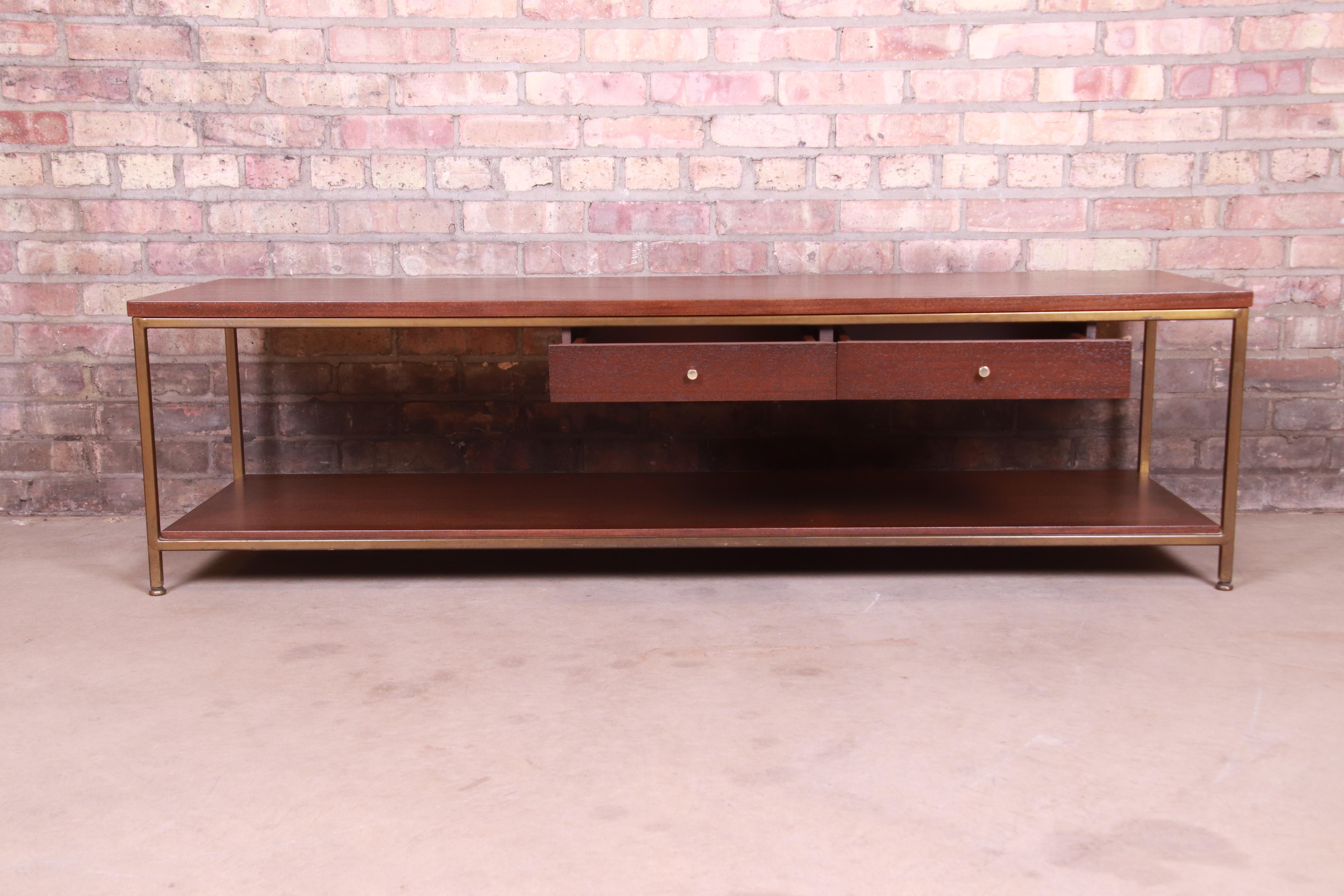 Paul McCobb for Directional Mahogany and Brass Coffee Table, Newly Refinished 2