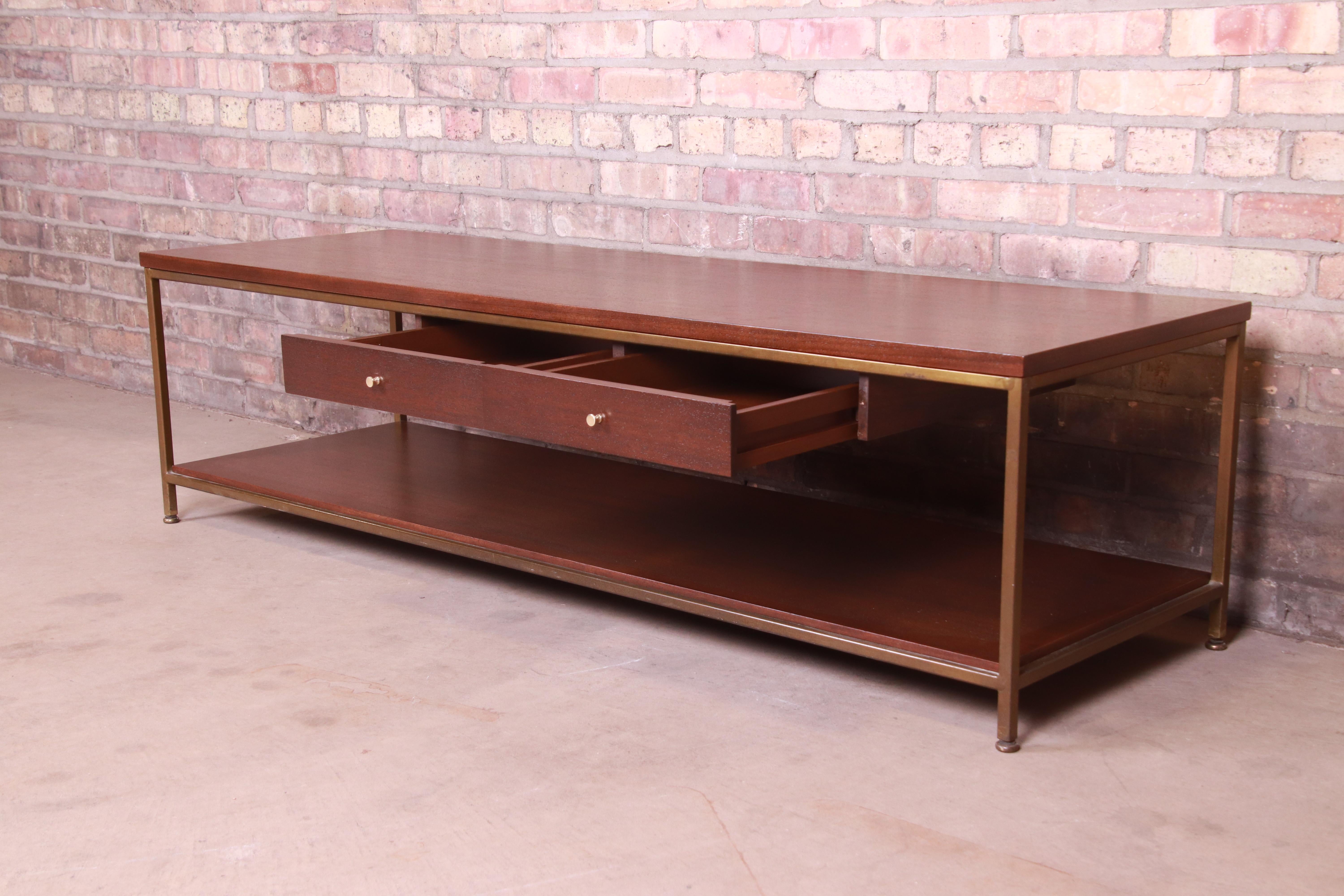 Paul McCobb for Directional Mahogany and Brass Coffee Table, Newly Refinished 3