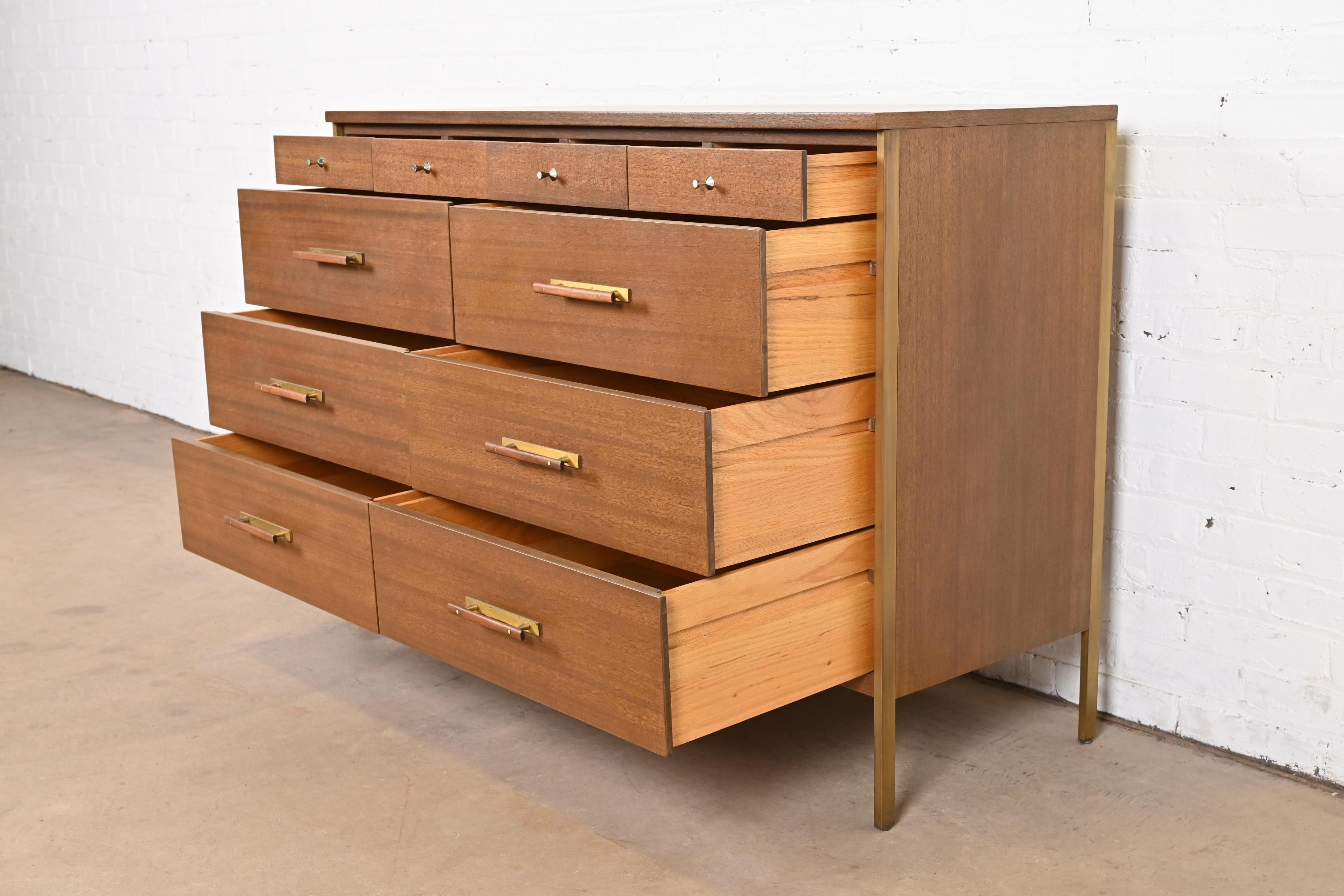 Paul McCobb for Directional Mahogany and Brass Ten-Drawer Dresser, Refinished For Sale 4