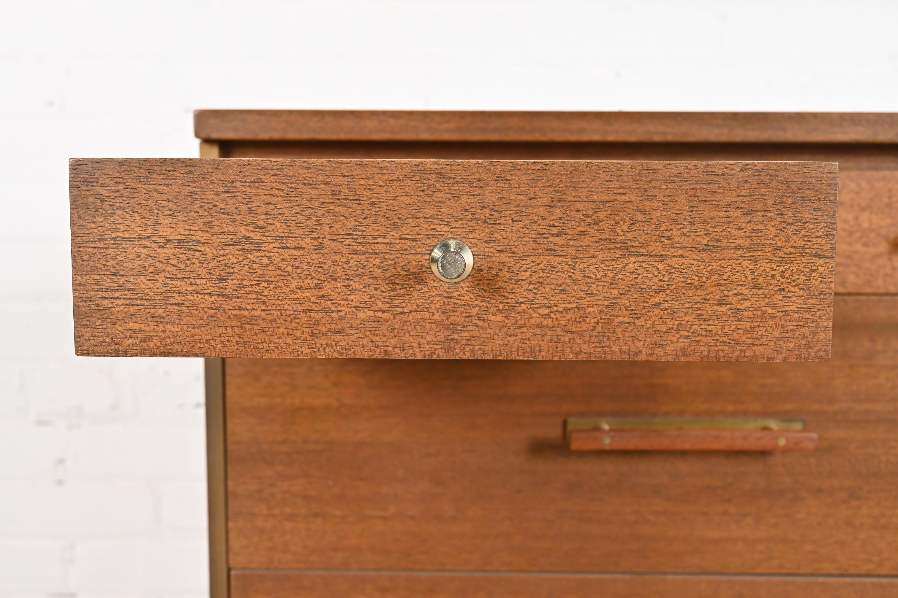 Paul McCobb for Directional Mahogany and Brass Ten-Drawer Dresser, Refinished For Sale 5