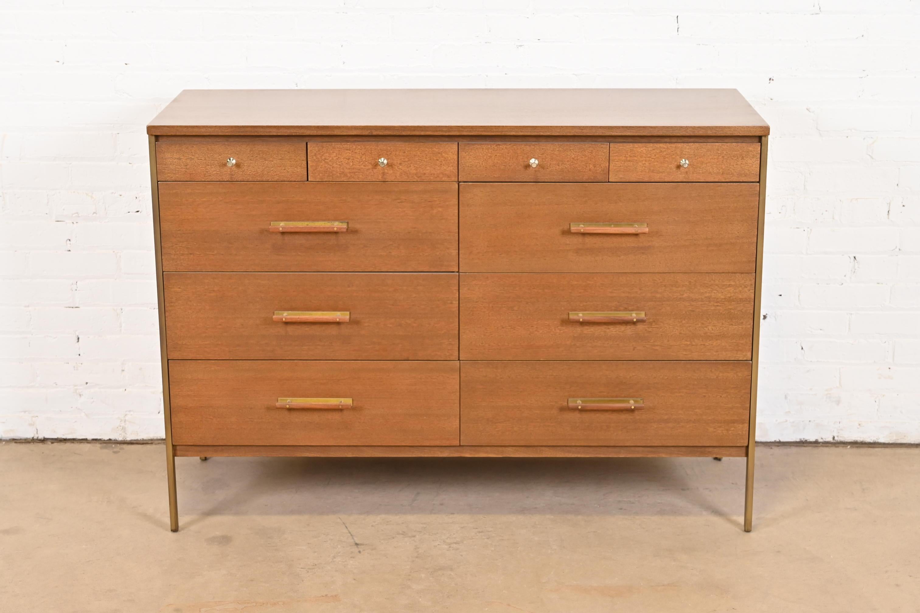 Mid-Century Modern Paul McCobb for Directional Mahogany and Brass Ten-Drawer Dresser, Refinished For Sale