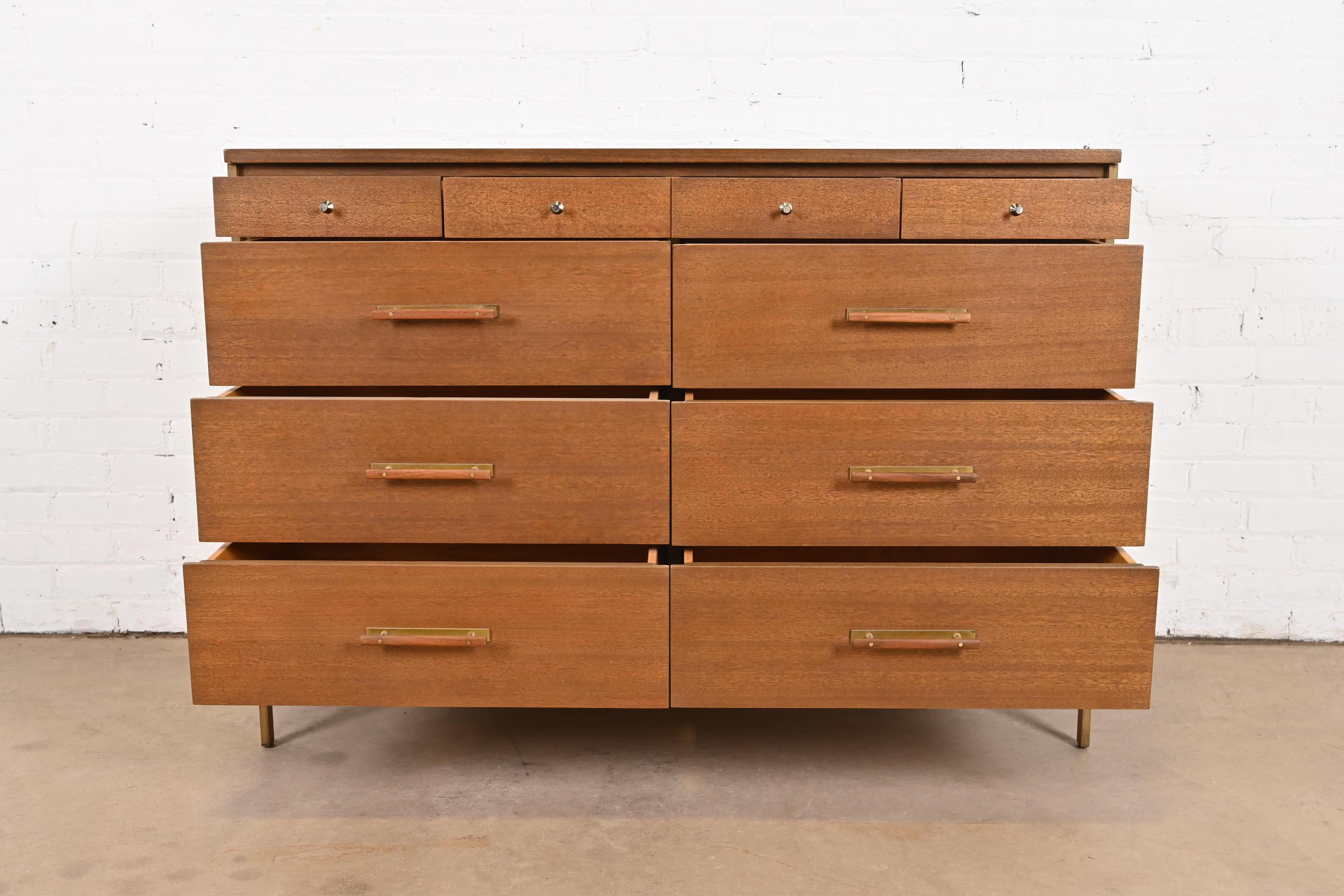 Paul McCobb for Directional Mahogany and Brass Ten-Drawer Dresser, Refinished For Sale 2