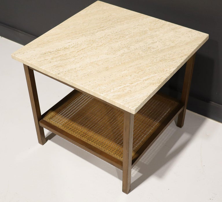 Mid-Century Modern Paul McCobb for Directional Mahogany and Travertine Side or End Table For Sale