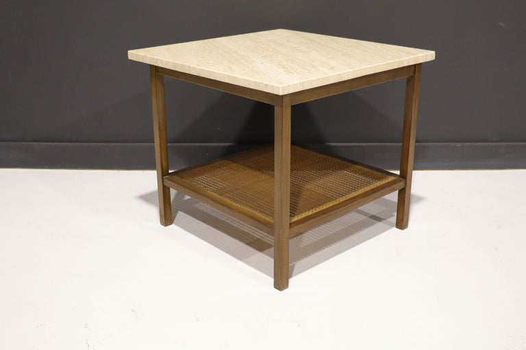 Paul McCobb for Directional Mahogany and Travertine Side or End Table For Sale 2