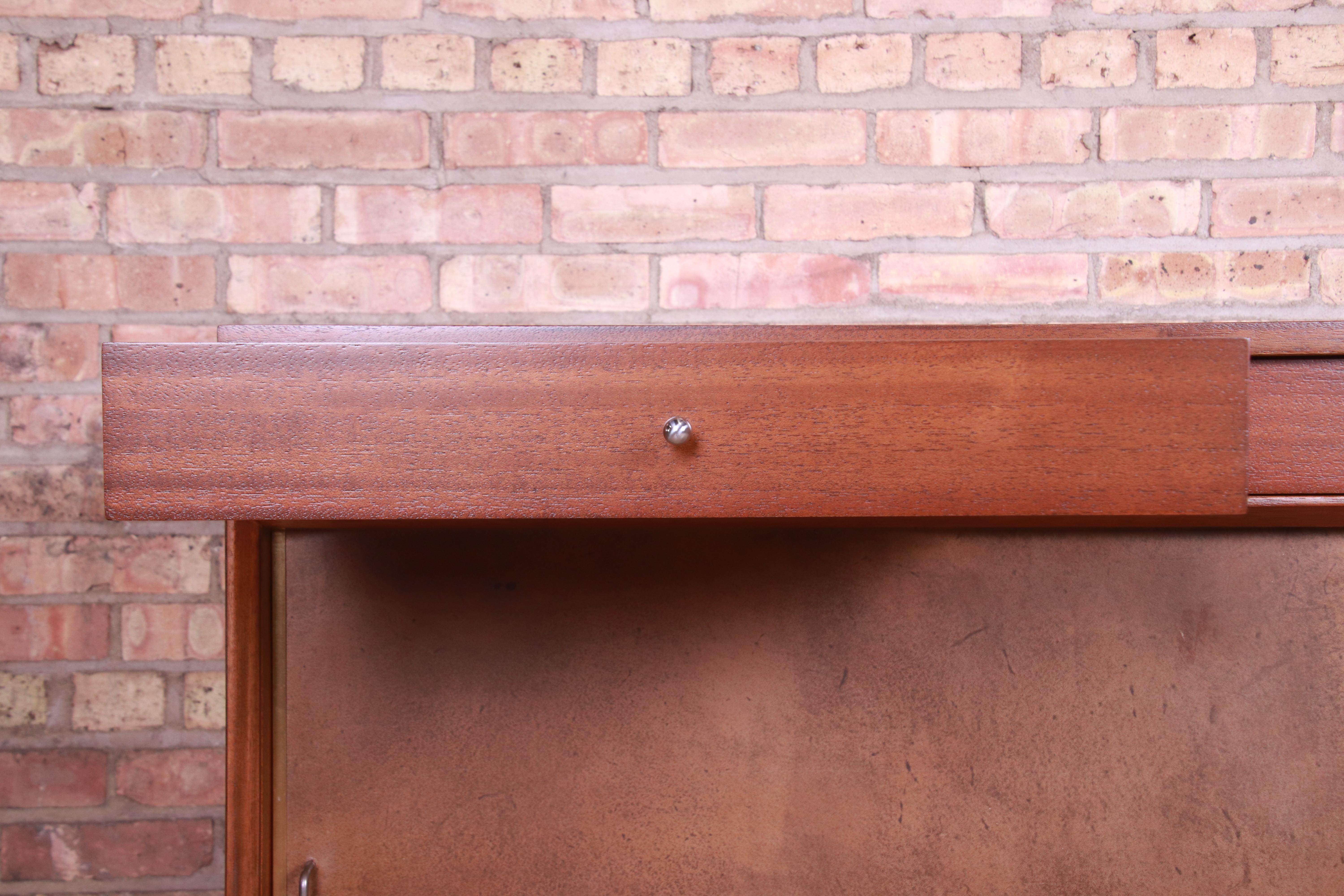 Paul McCobb for Directional Mahogany, Brass, and Leather Credenza, Refinished 4