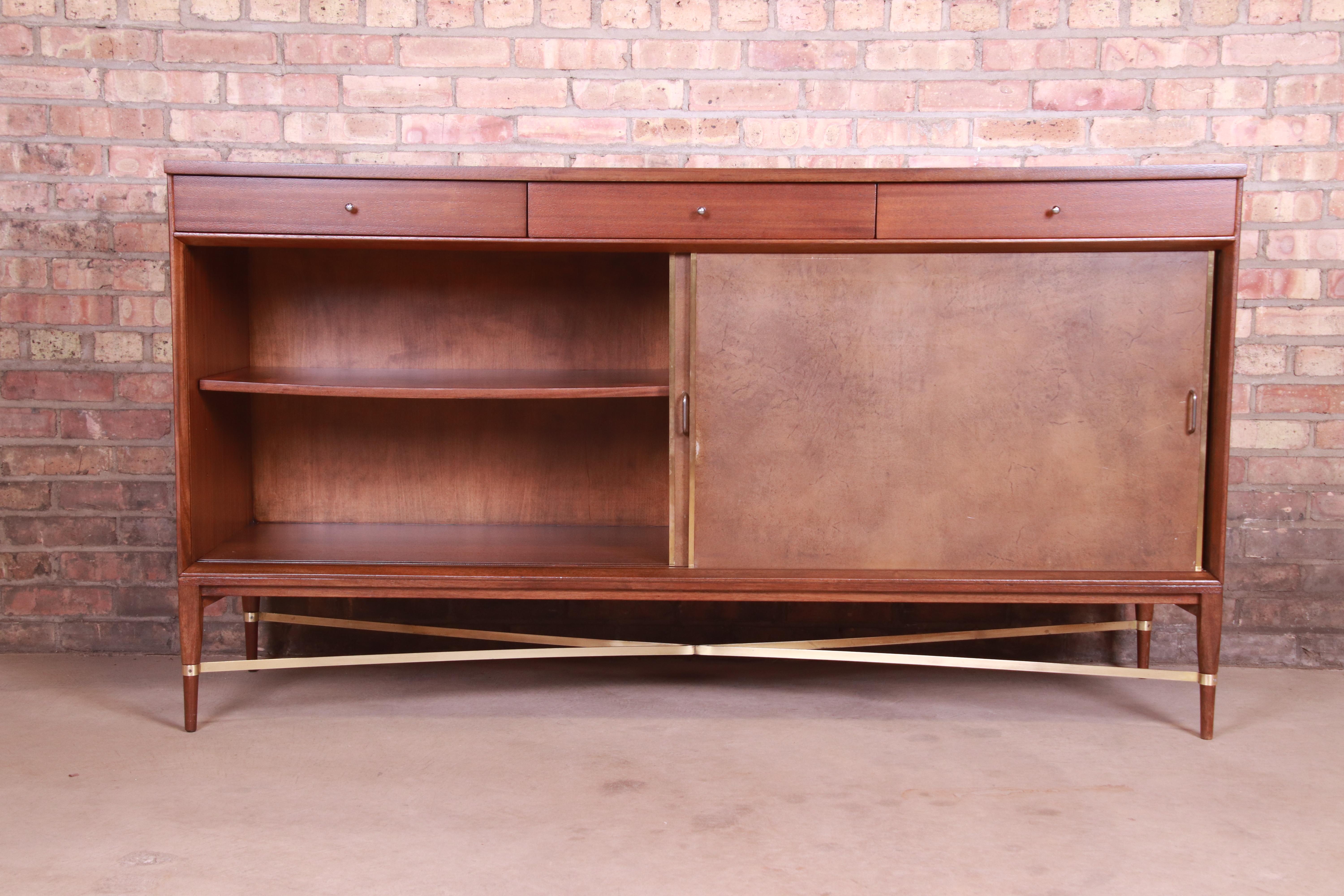 Paul McCobb for Directional Mahogany, Brass, and Leather Credenza, Refinished 5