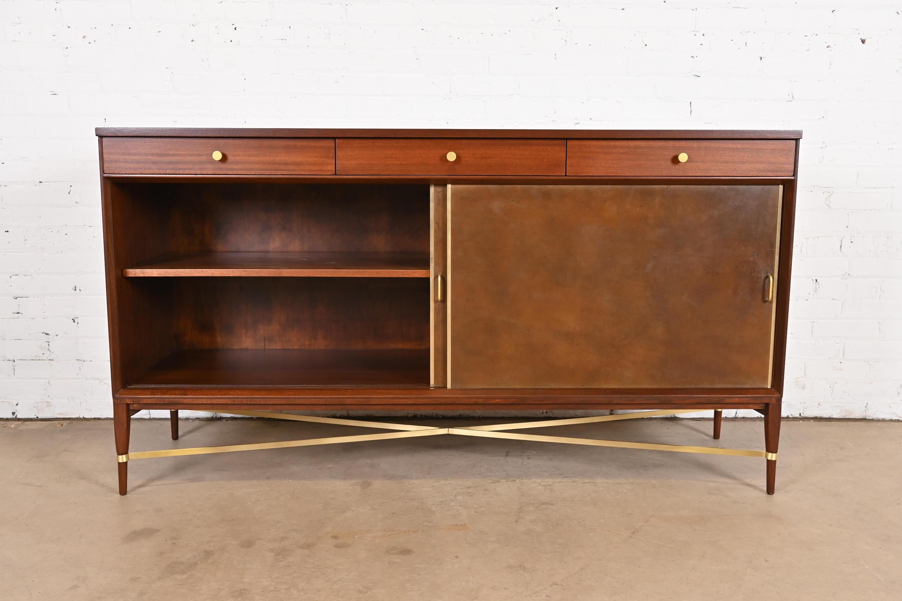 Paul McCobb for Directional Mahogany, Brass, and Leather Credenza, Refinished For Sale 5