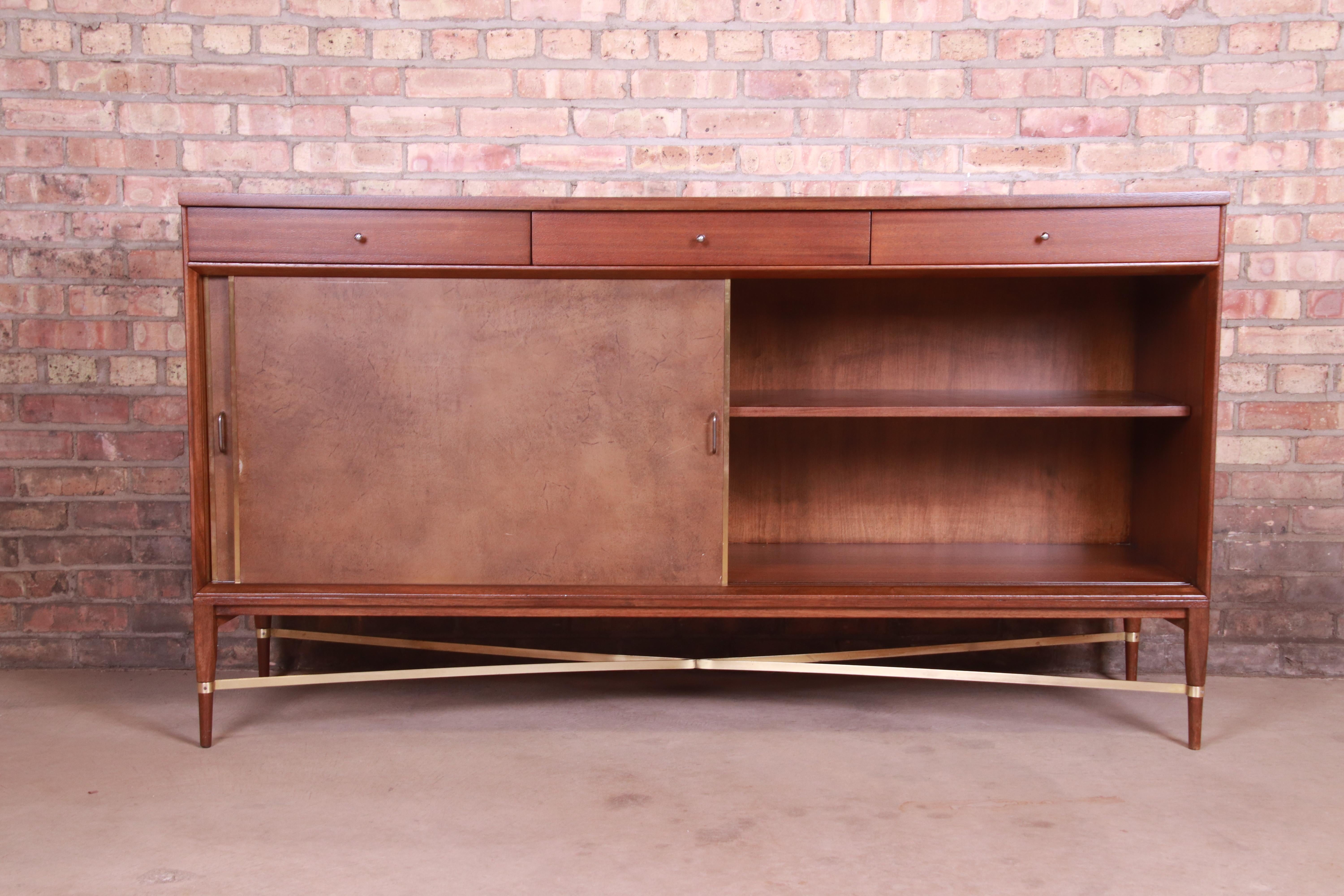 Paul McCobb for Directional Mahogany, Brass, and Leather Credenza, Refinished 6