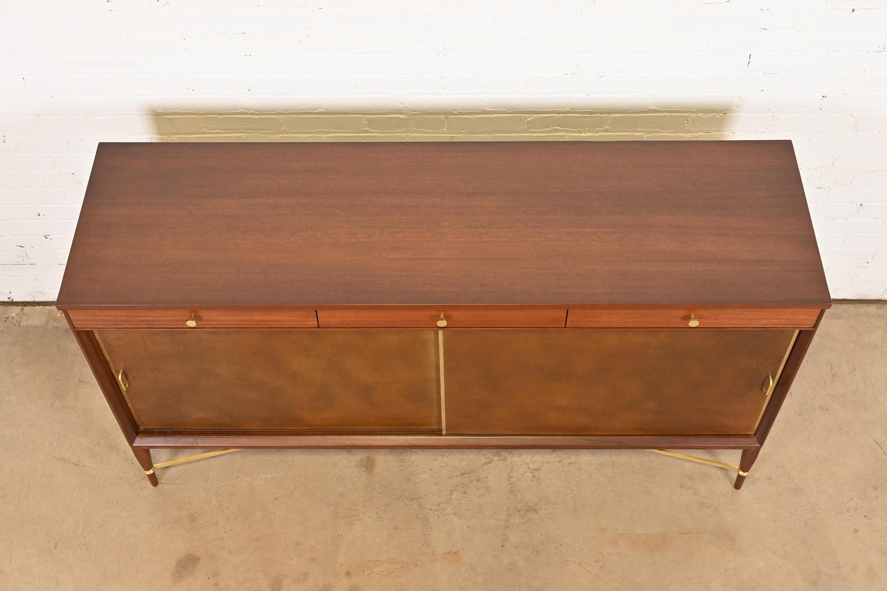 Paul McCobb for Directional Mahogany, Brass, and Leather Credenza, Refinished For Sale 7