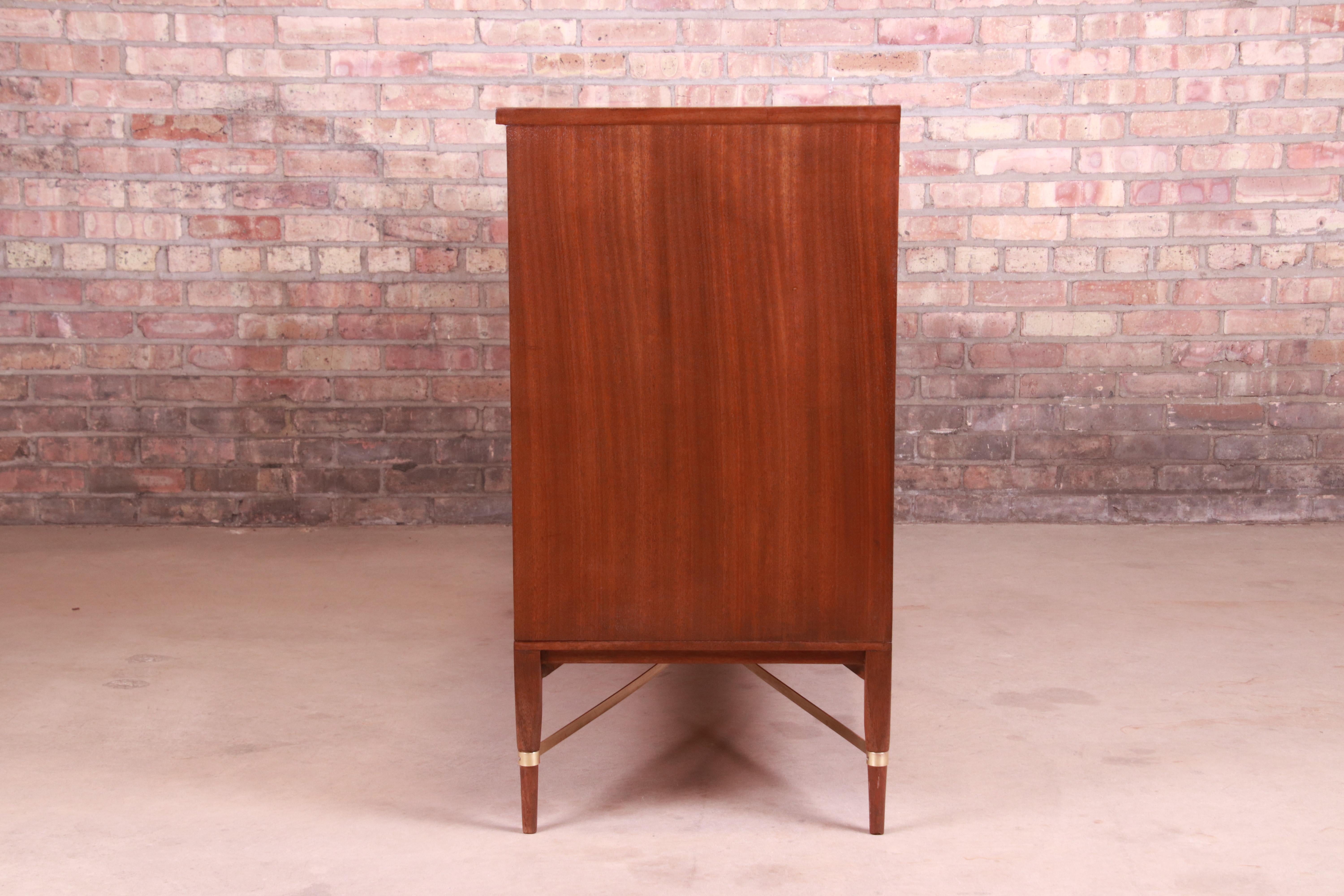 Paul McCobb for Directional Mahogany, Brass, and Leather Credenza, Refinished 8