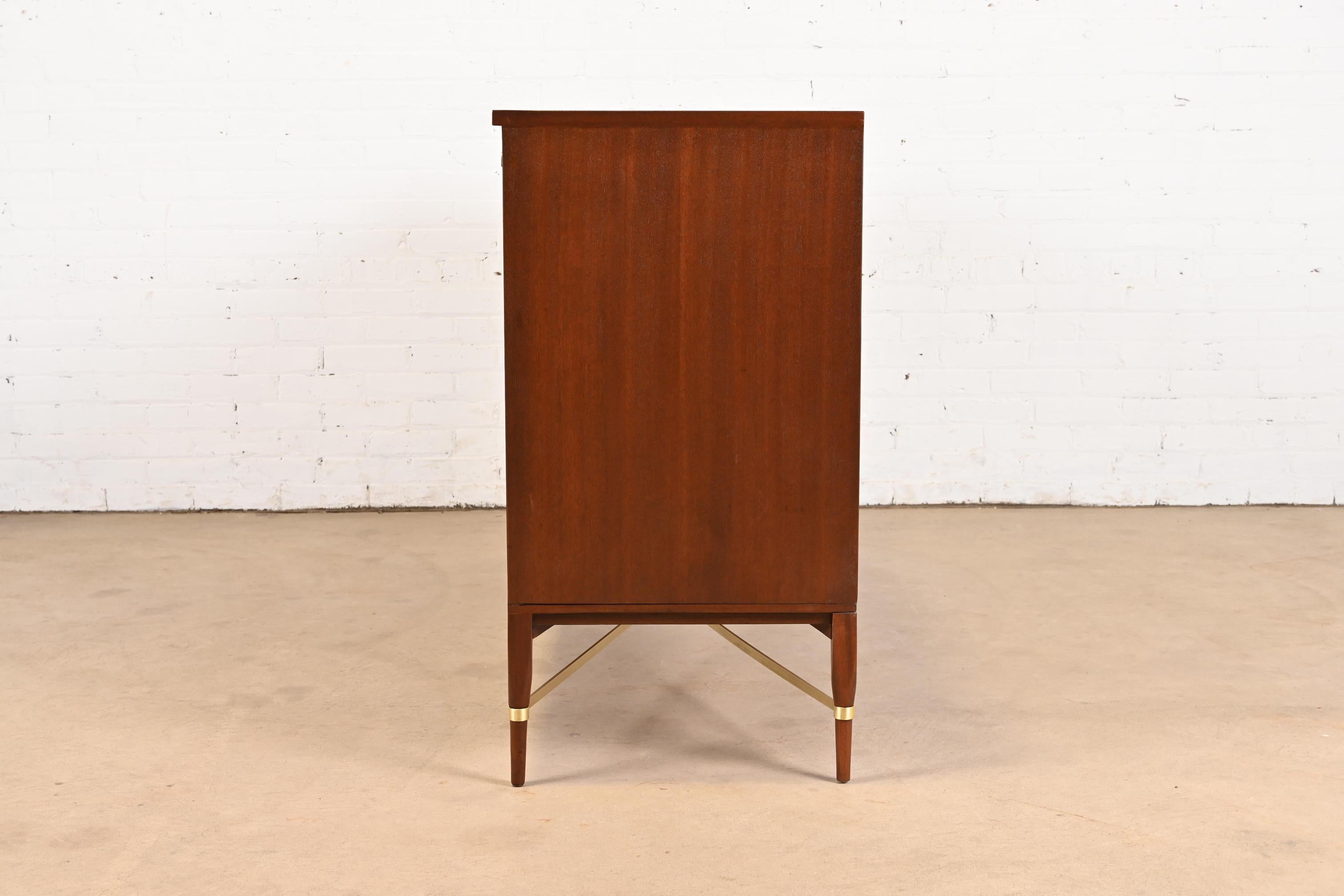 Paul McCobb for Directional Mahogany, Brass, and Leather Credenza, Refinished For Sale 8