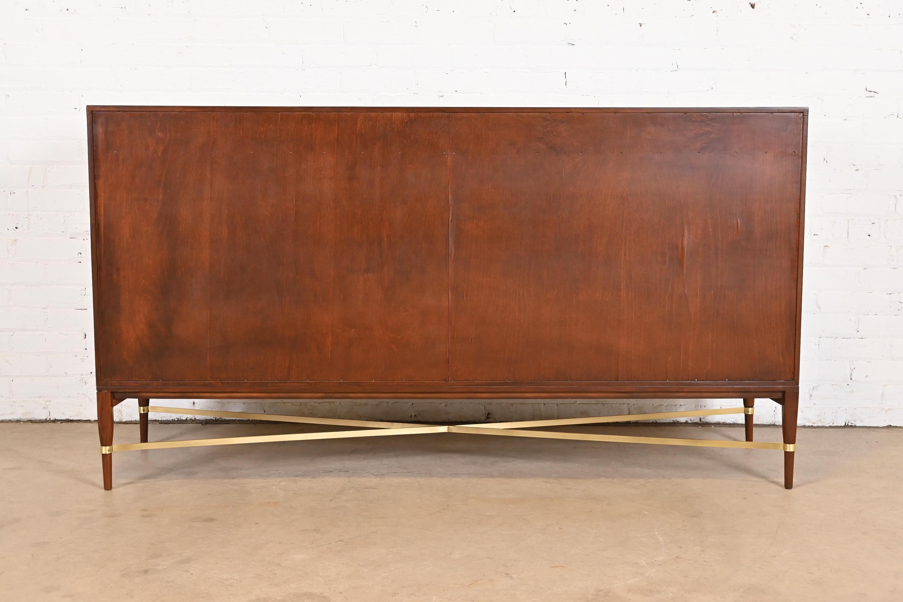 Paul McCobb for Directional Mahogany, Brass, and Leather Credenza, Refinished For Sale 9