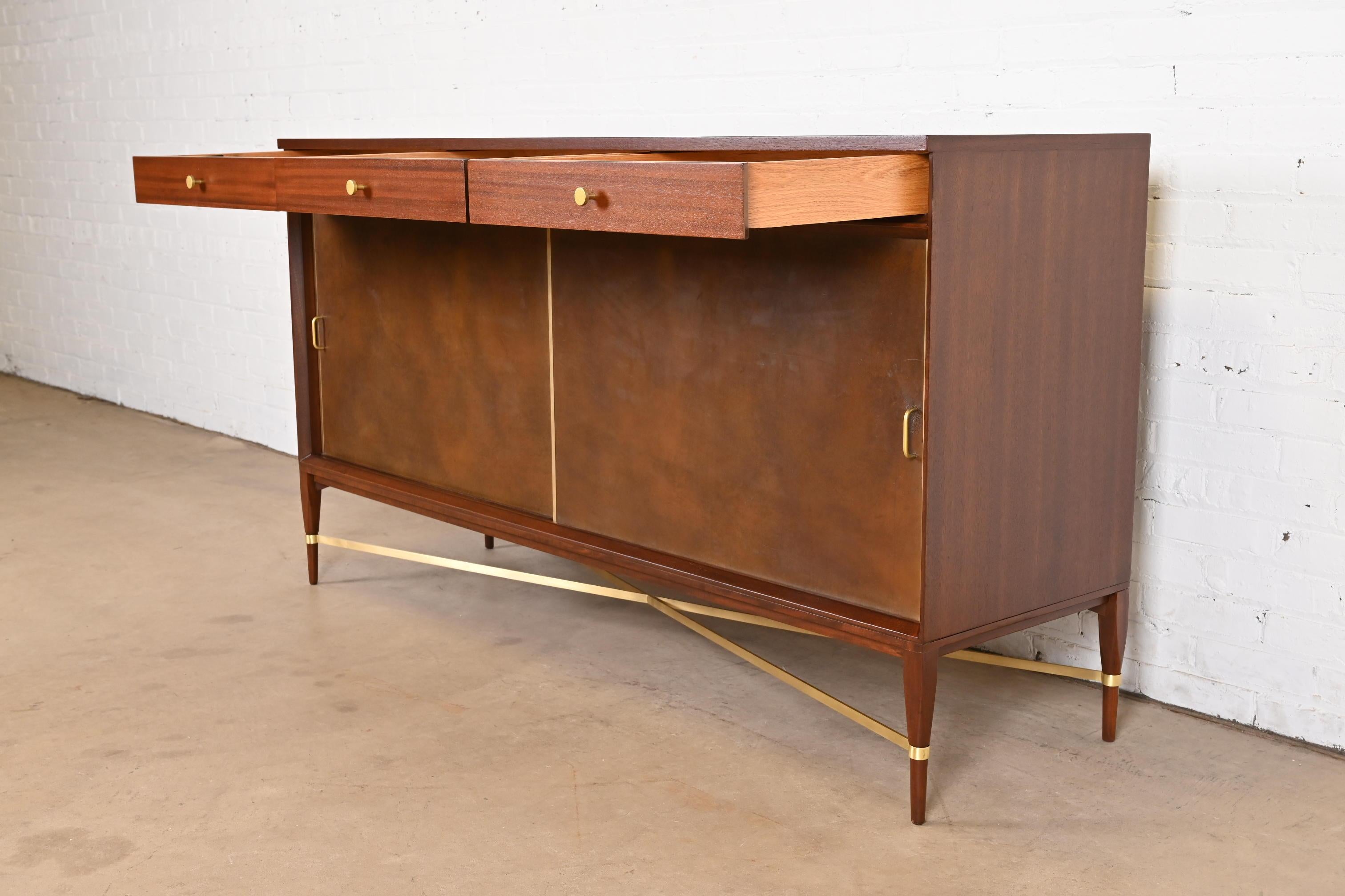 Paul McCobb for Directional Mahogany, Brass, and Leather Credenza, Refinished For Sale 1