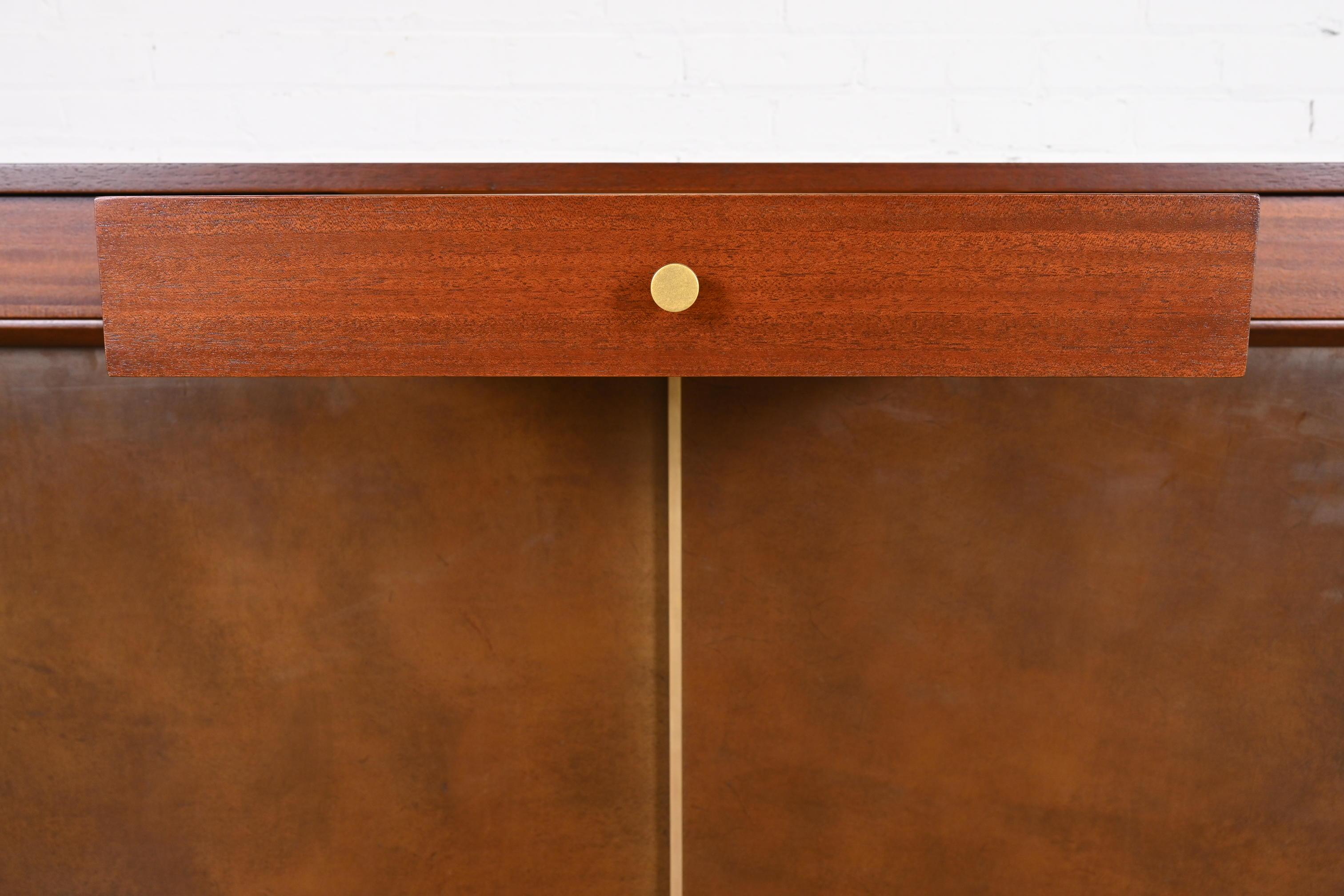 Paul McCobb for Directional Mahogany, Brass, and Leather Credenza, Refinished For Sale 2