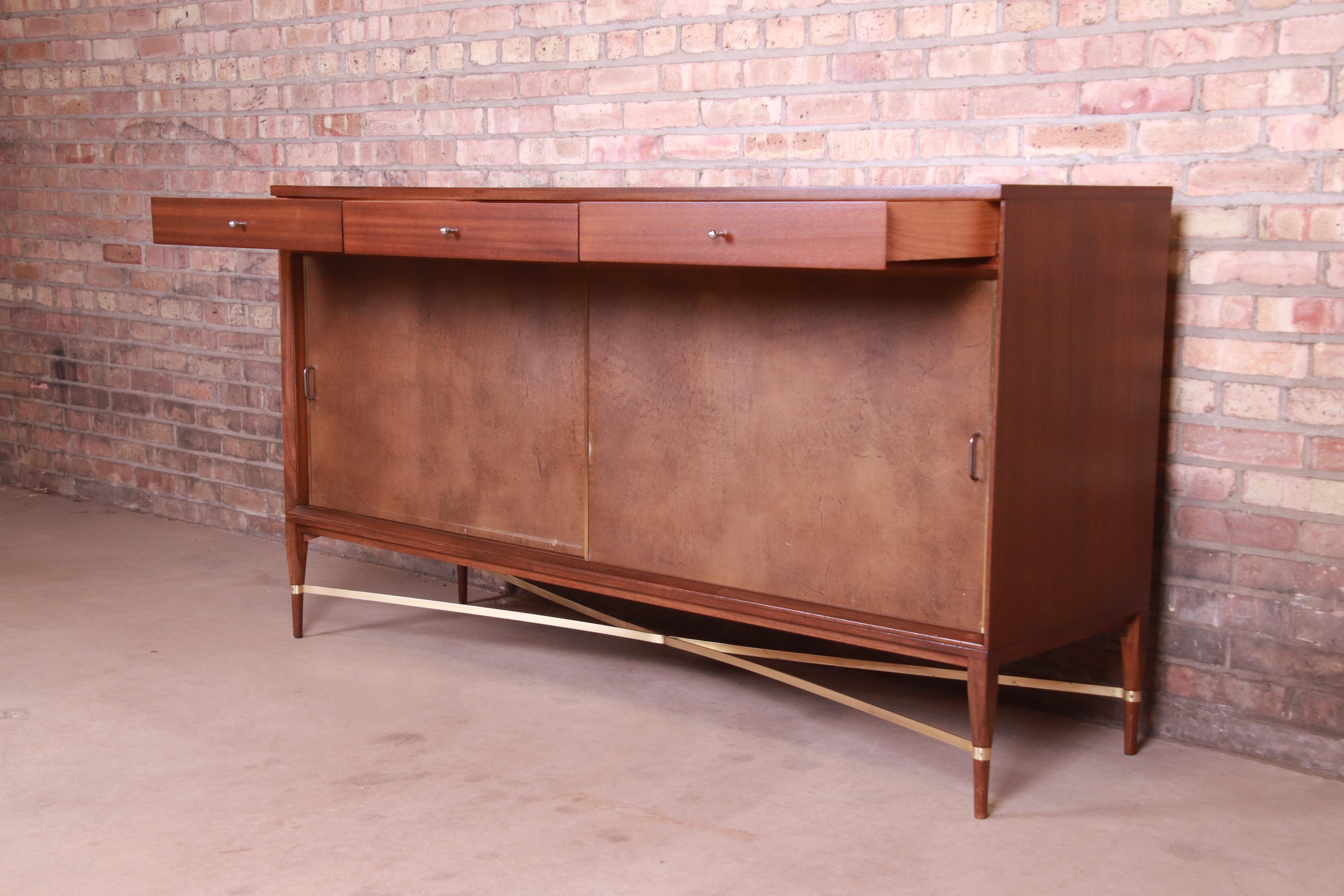 Paul McCobb for Directional Mahogany, Brass, and Leather Credenza, Refinished 3