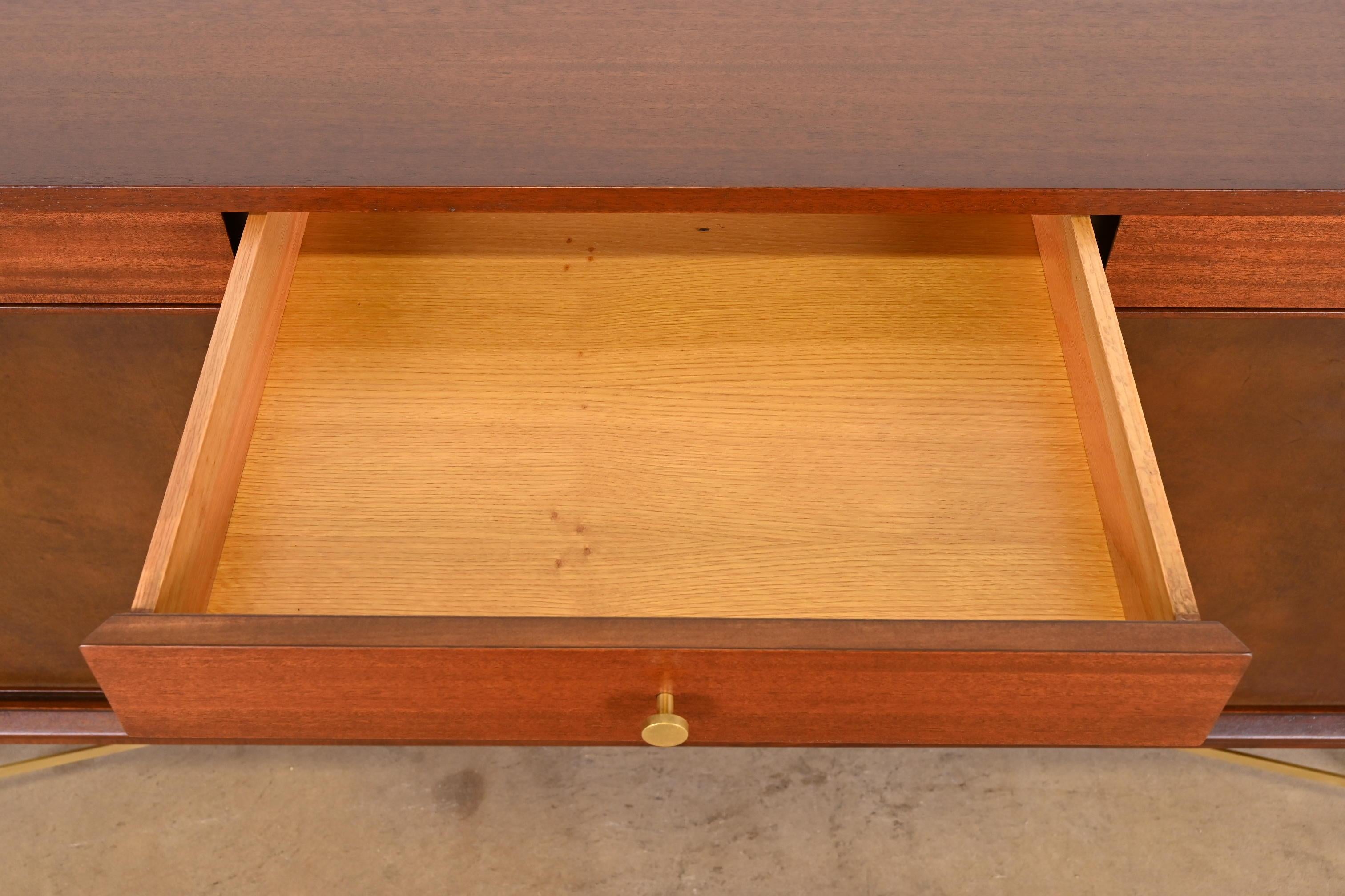 Paul McCobb for Directional Mahogany, Brass, and Leather Credenza, Refinished For Sale 3