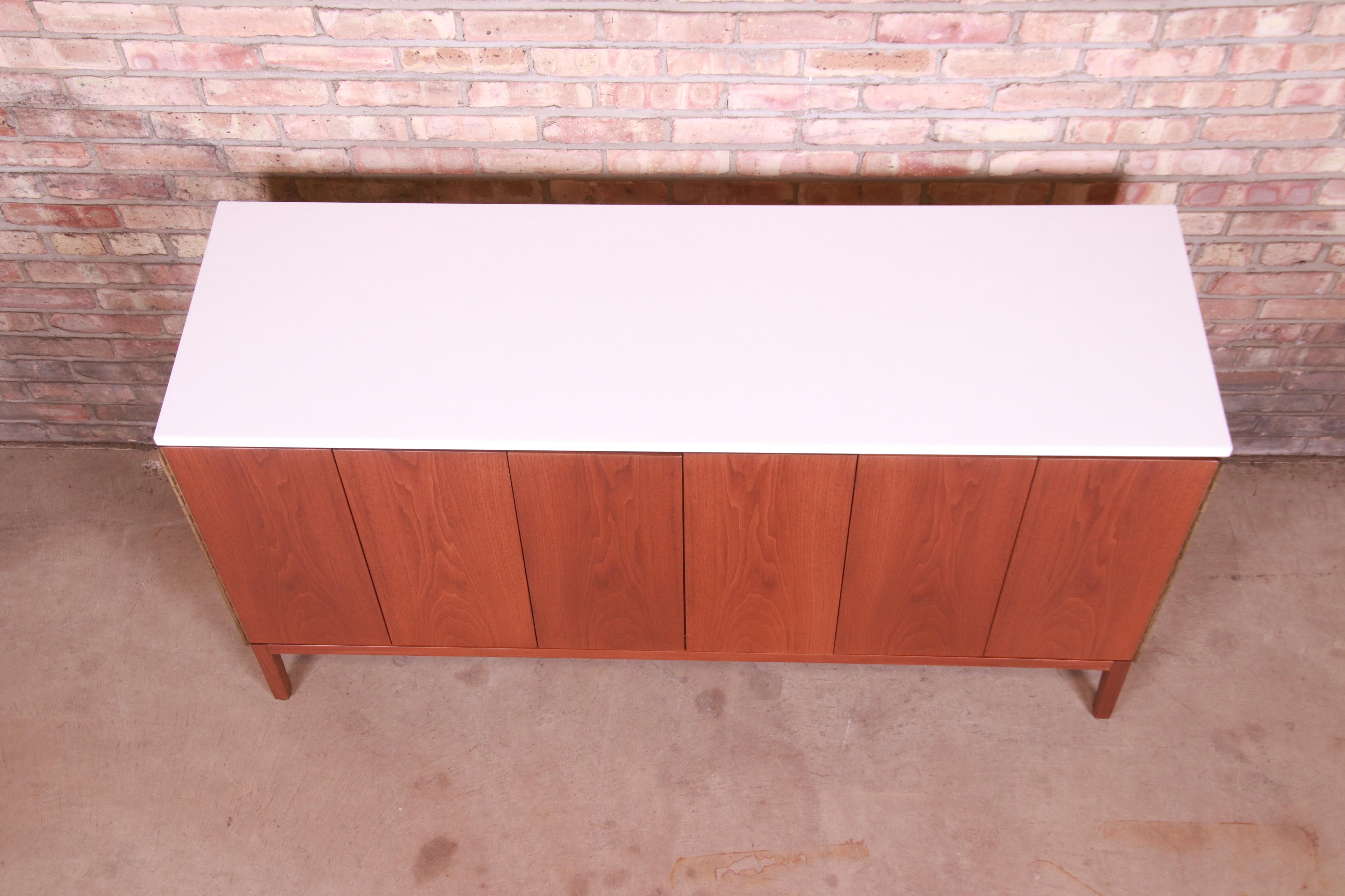 Milk Glass Paul McCobb for Directional Mahogany Credenza or Bar Cabinet, Newly Refinished