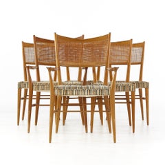 Paul McCobb for Directional Mid Century Walnut and Cane Dining Chairs, Set of 6