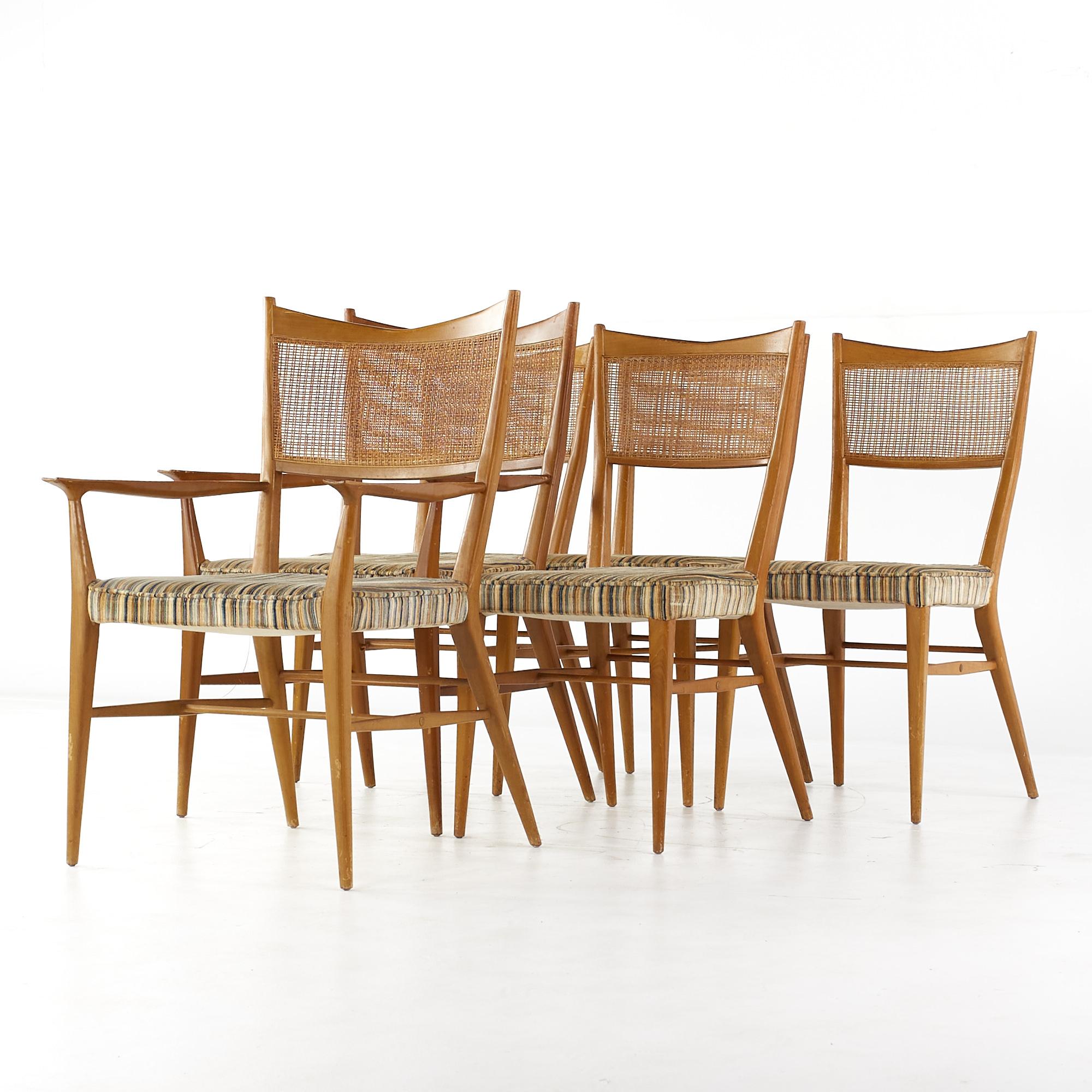 Mid-Century Modern Paul McCobb for Directional Mid Century Walnut and Cane Dining Chairs, Set of 6 (chaises de salle à manger en noyer et en rotin du milieu du siècle dernier) en vente