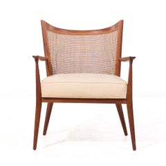Paul McCobb for Directional Mid Century Walnut and Cane Lounge Chair