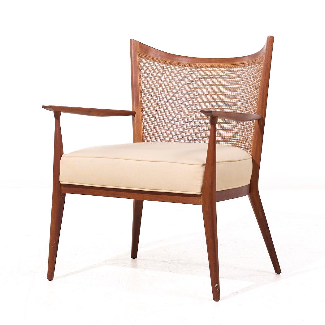 Mid-Century Modern Paul McCobb pour Directional Chaise longue en noyer et rotin du milieu du siècle dernier en vente