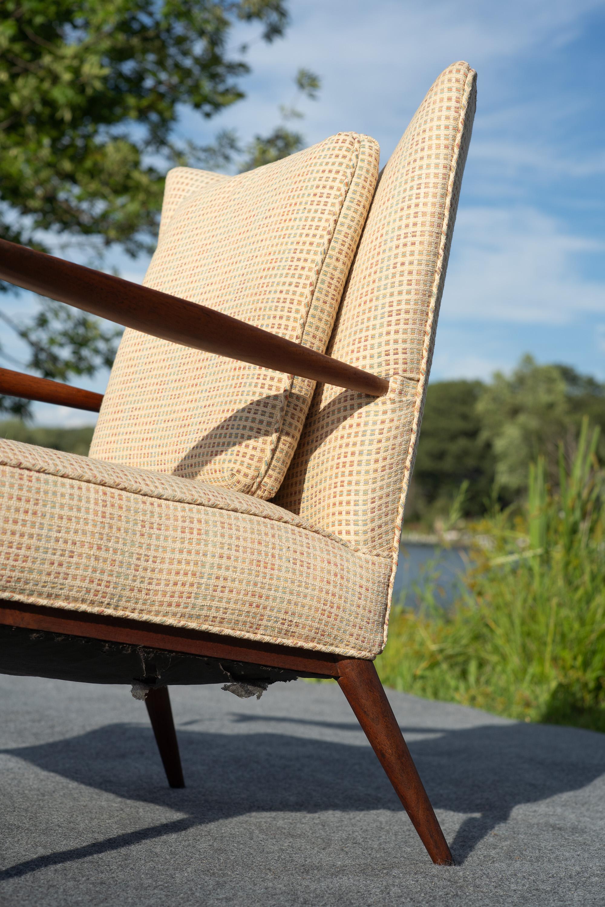 Paul McCobb for Directional Model 1321 Lounge Chair in Walnut & Light Upholstery For Sale 5