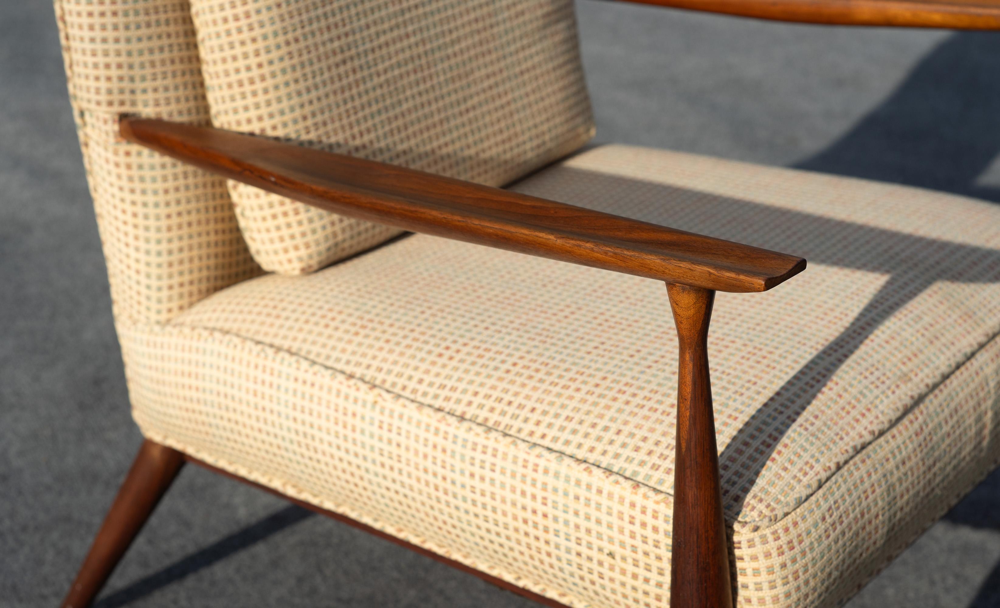Paul McCobb for Directional Model 1321 Lounge Chair in Walnut & Light Upholstery For Sale 6