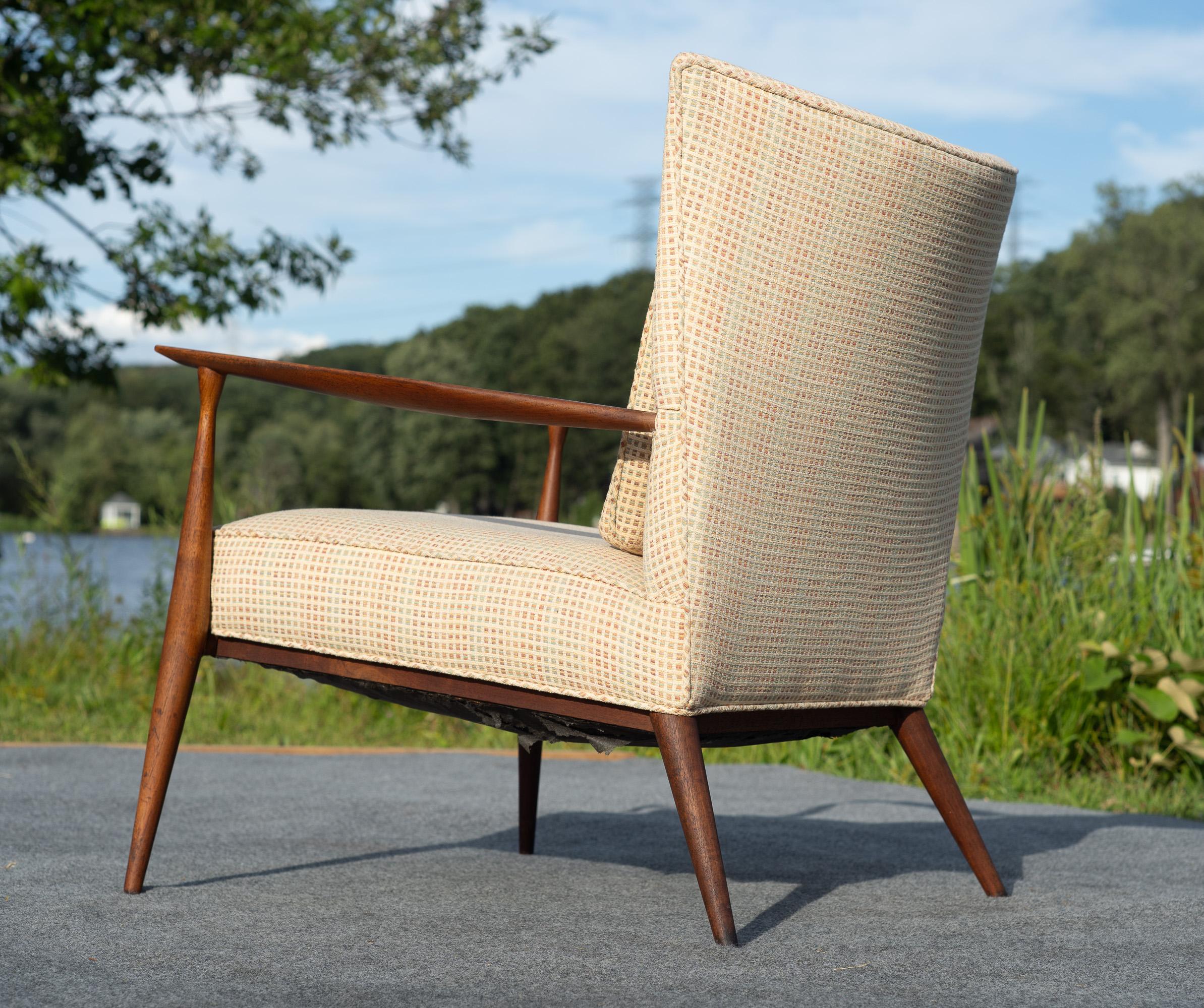 Mid-20th Century Paul McCobb for Directional Model 1321 Lounge Chair in Walnut & Light Upholstery For Sale