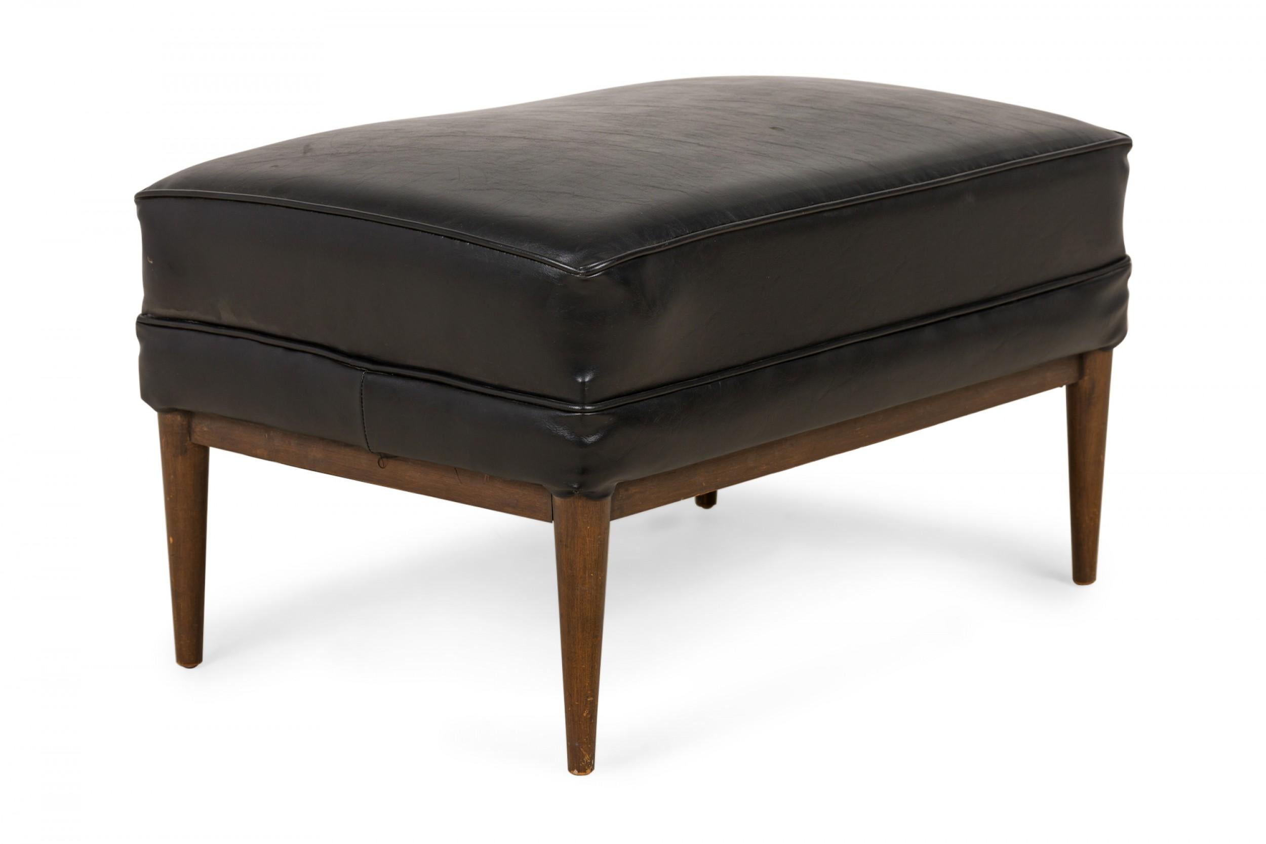 American Paul McCobb for Directional Rectangular Black Vinyl and Walnut Ottoman For Sale