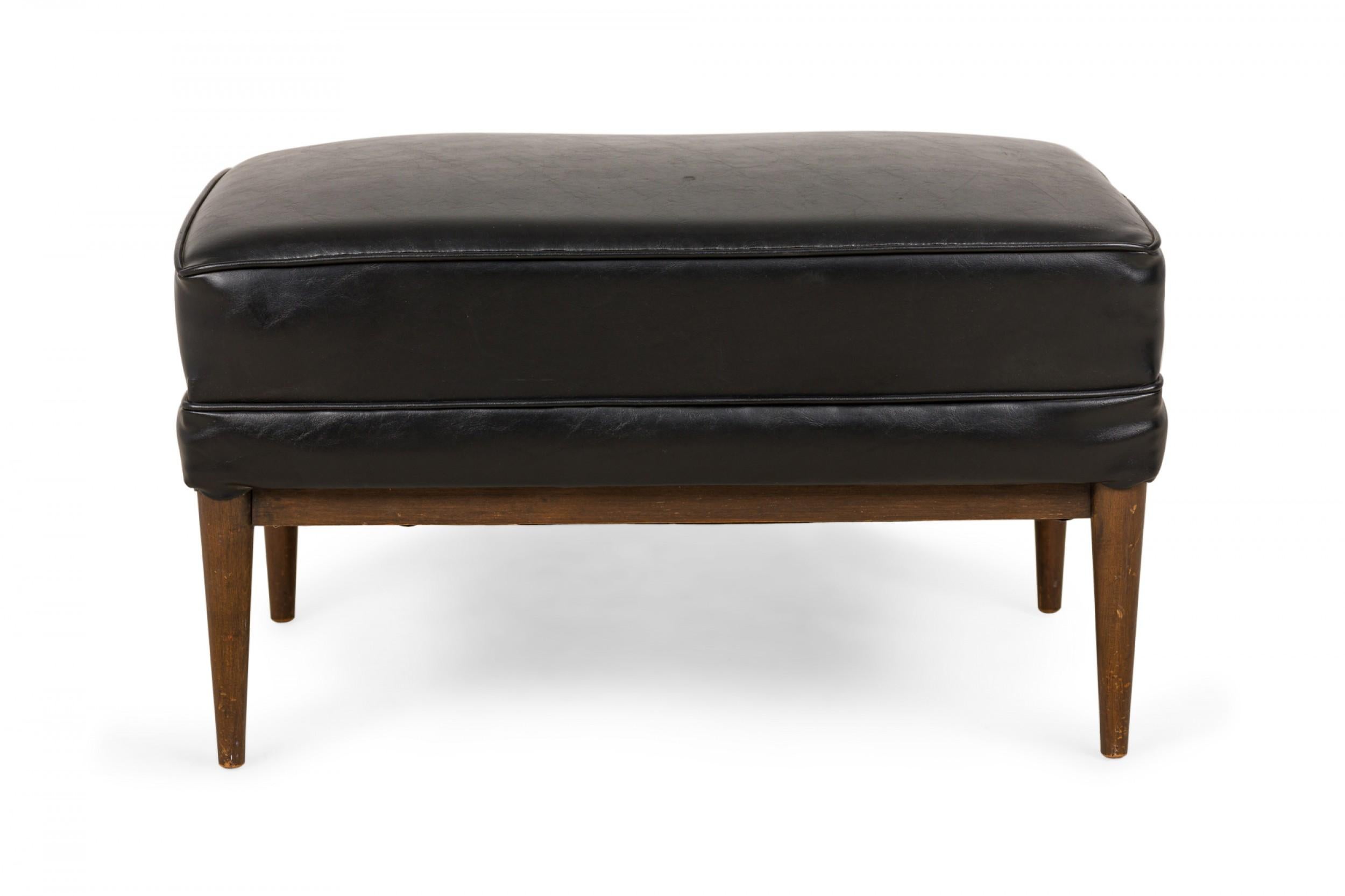 Paul McCobb for Directional Rectangular Black Vinyl and Walnut Ottoman In Good Condition For Sale In New York, NY