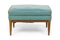 Paul McCobb per Directional Ottomana rettangolare in pelle blu e noce
