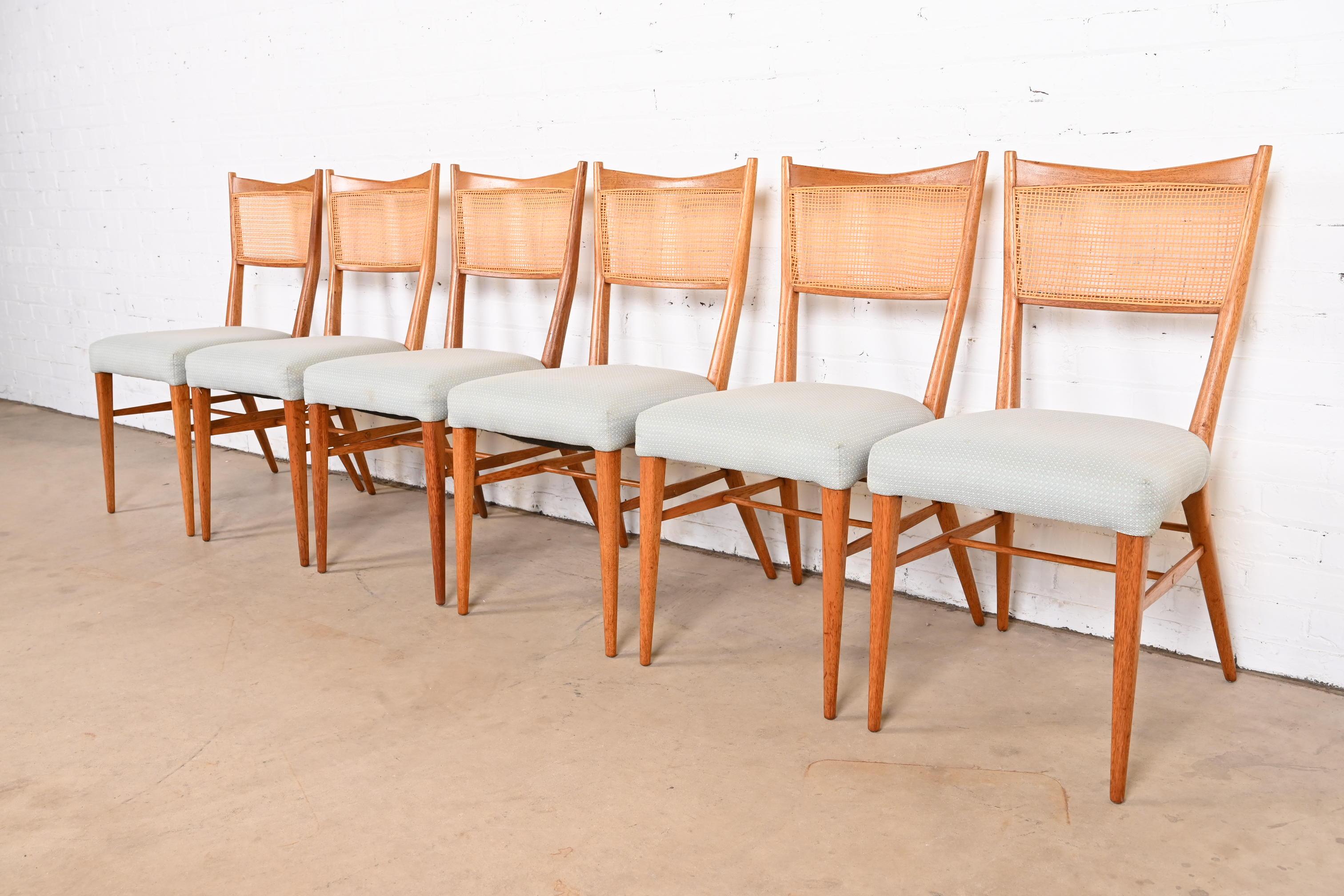 Mid-Century Modern Paul McCobb for Directional Sculpted Mahogany and Cane Dining Chairs, Set of Six