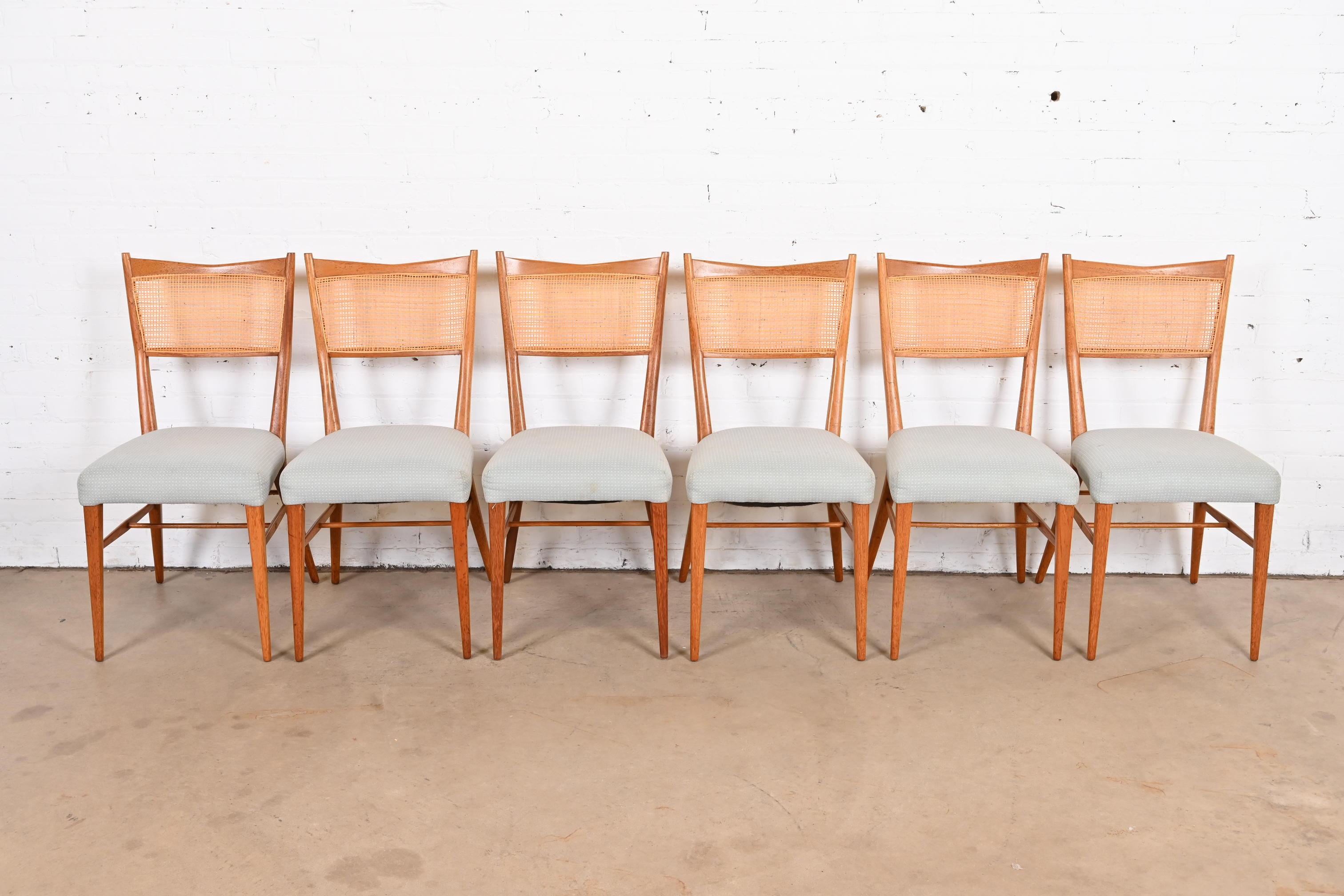 American Paul McCobb for Directional Sculpted Mahogany and Cane Dining Chairs, Set of Six