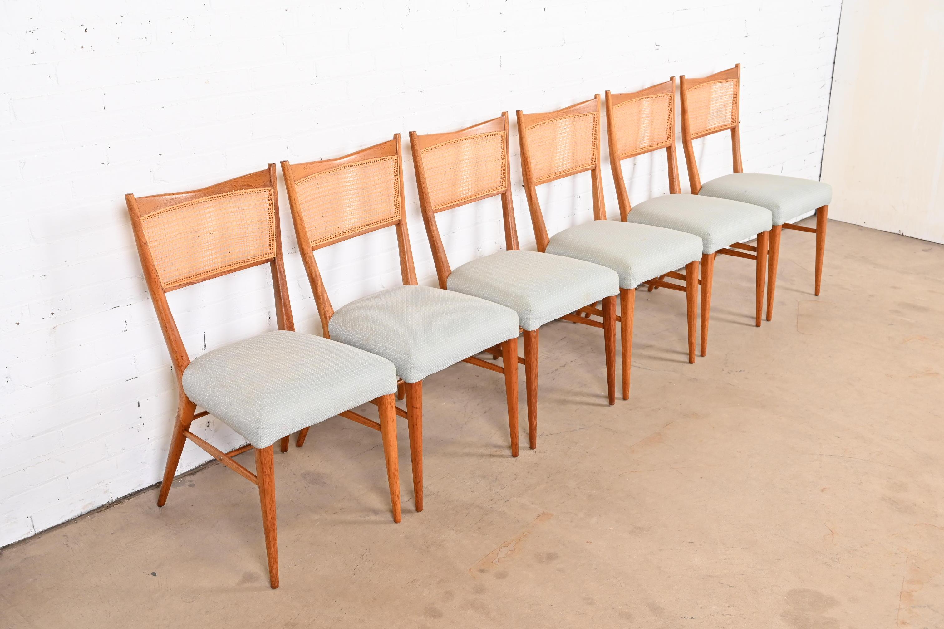 Paul McCobb for Directional Sculpted Mahogany and Cane Dining Chairs, Set of Six In Good Condition In South Bend, IN