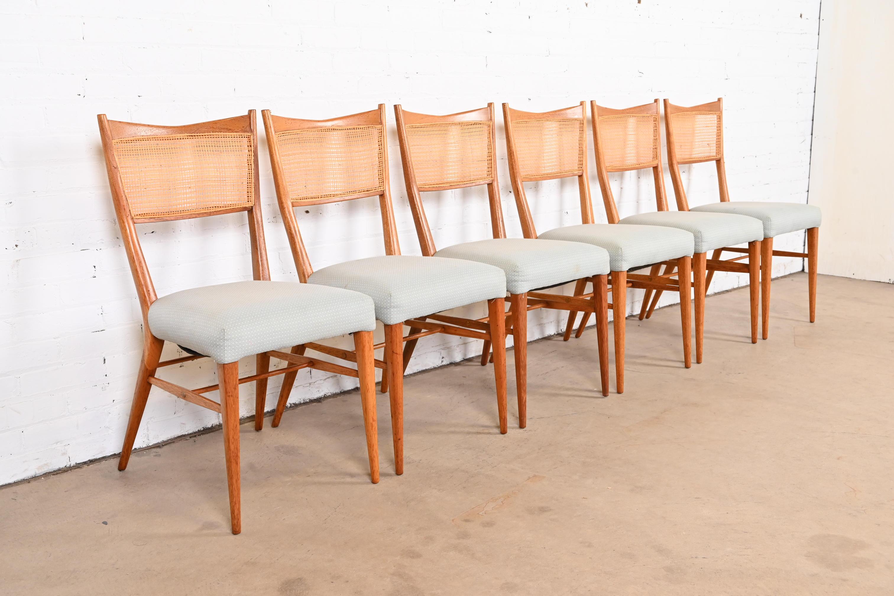 Mid-20th Century Paul McCobb for Directional Sculpted Mahogany and Cane Dining Chairs, Set of Six