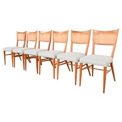 Paul McCobb for Directional Sculpted Mahogany and Cane Dining Chairs, Set of Six