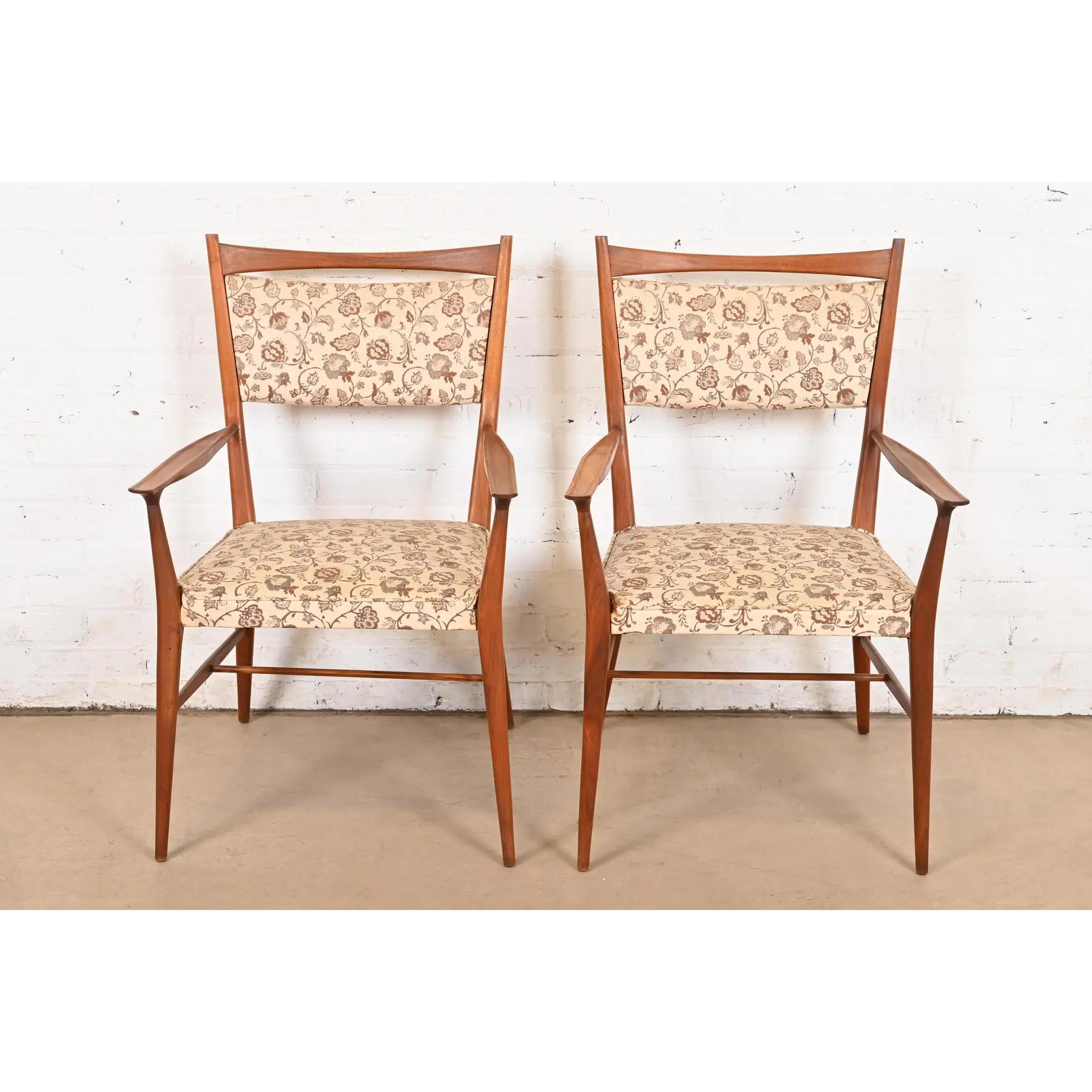 Mid-Century Modern Paul McCobb for Directional Sculpted Walnut Armchairs, Pair For Sale
